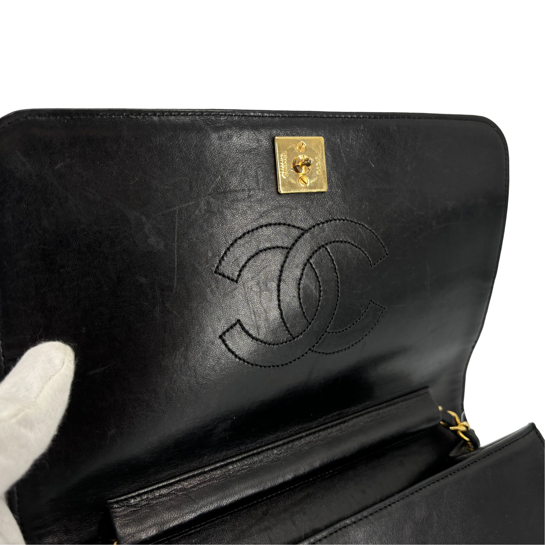 Chanel Full Flap Bag Push-Lock Black Matelassé Leather incl. Box