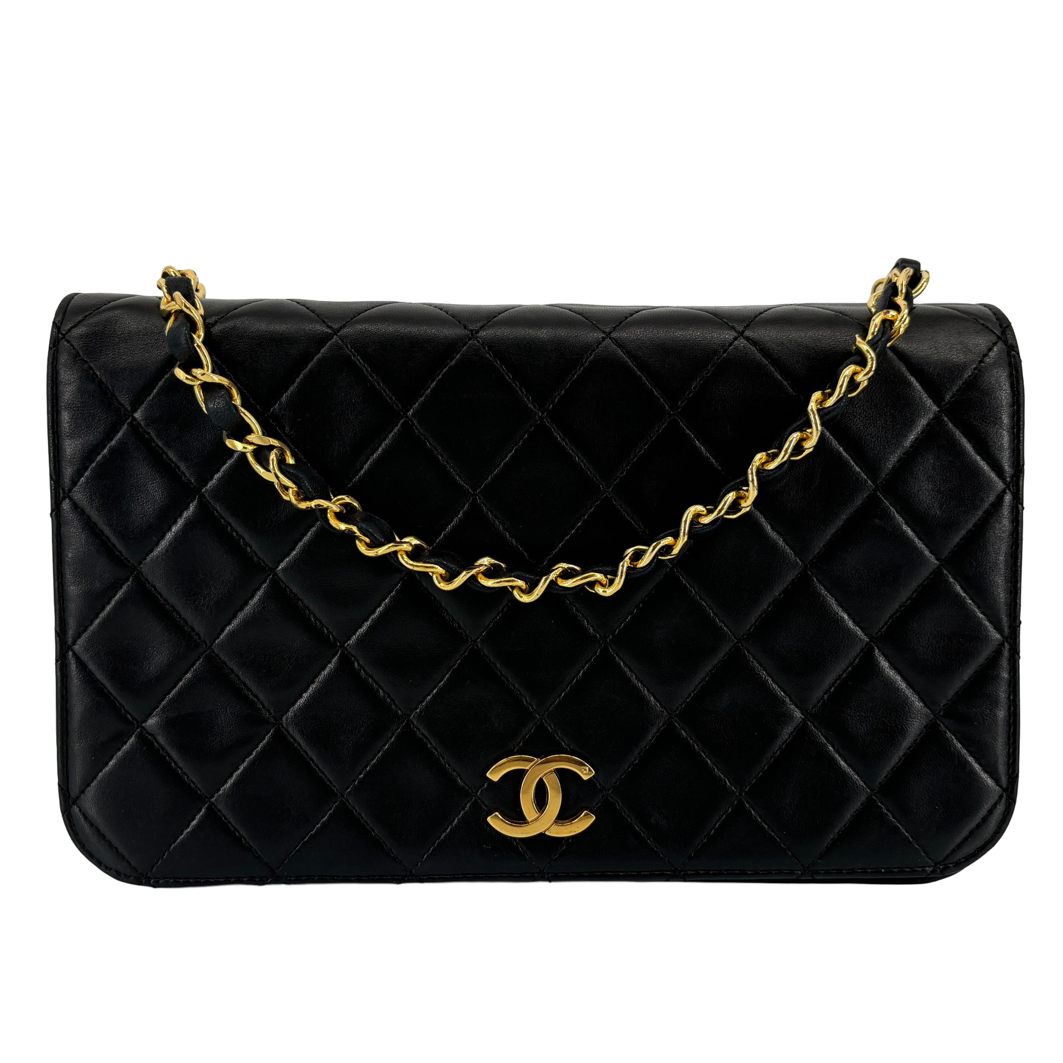 Chanel Full Flap Bag Push-Lock Black Matelassé Leather incl. Box