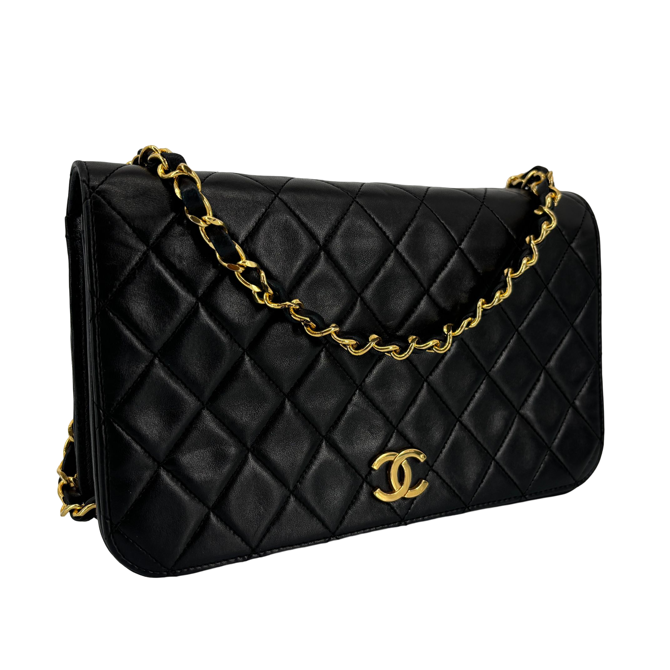 Chanel Full Flap Bag Push-Lock Black Matelassé Leather incl. Box