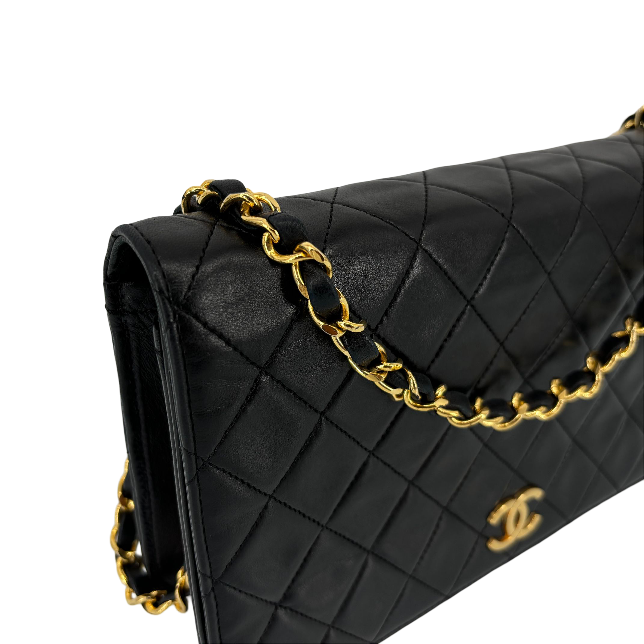 Chanel Full Flap Bag Push-Lock Black Matelassé Leather incl. Box