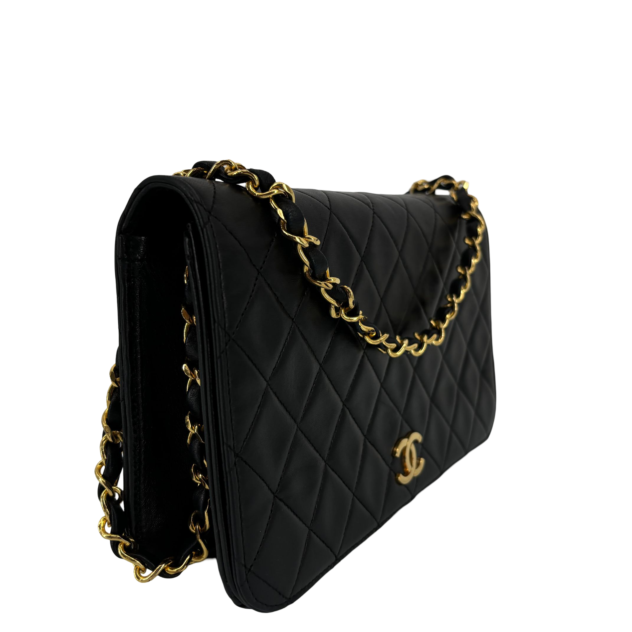 Chanel Full Flap Bag Push-Lock Black Matelassé Leather incl. Box