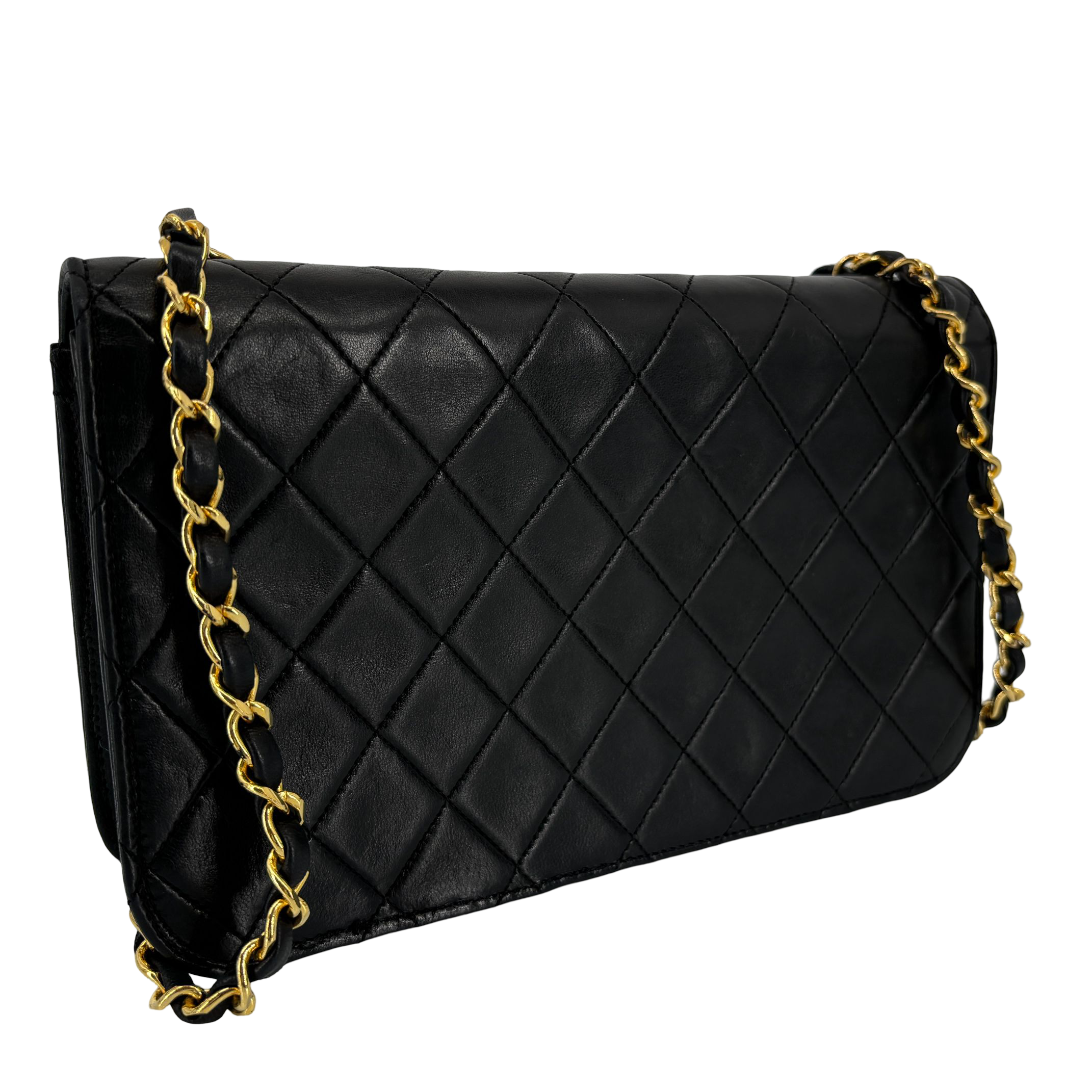 Chanel Full Flap Bag Push-Lock Black Matelassé Leather incl. Box