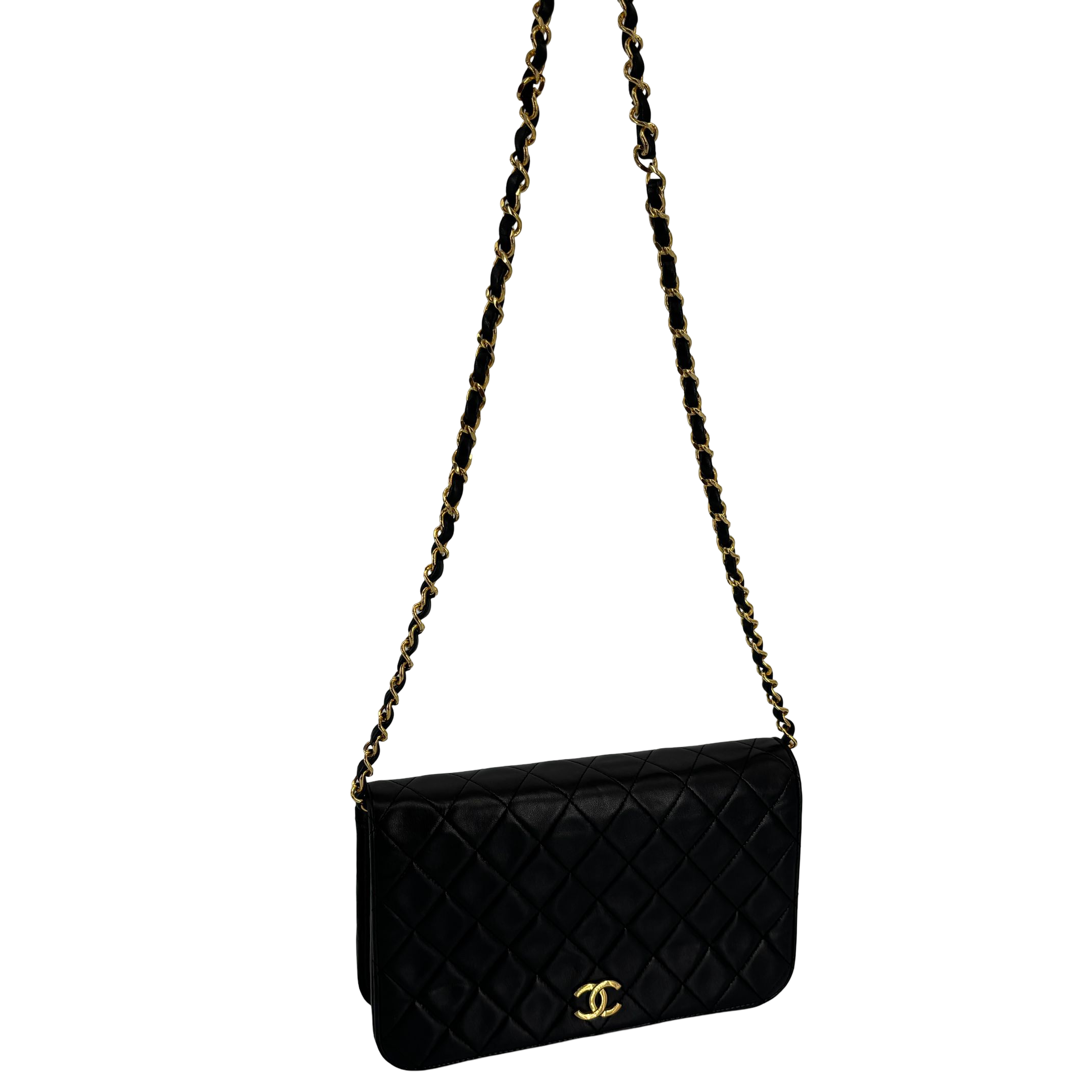 Chanel Full Flap Bag Push Lock Black Matelasse Leather incl. Box