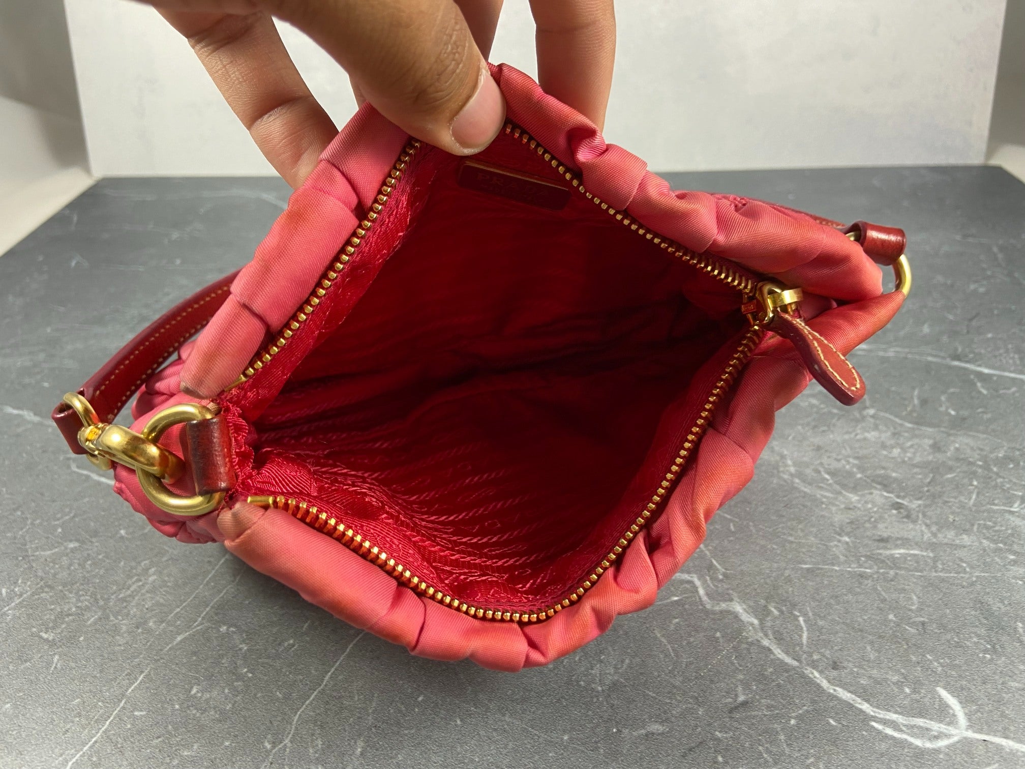 Prada Tessuto Gauffre Hobo Mini Bag / Pochette Accessoires Pink