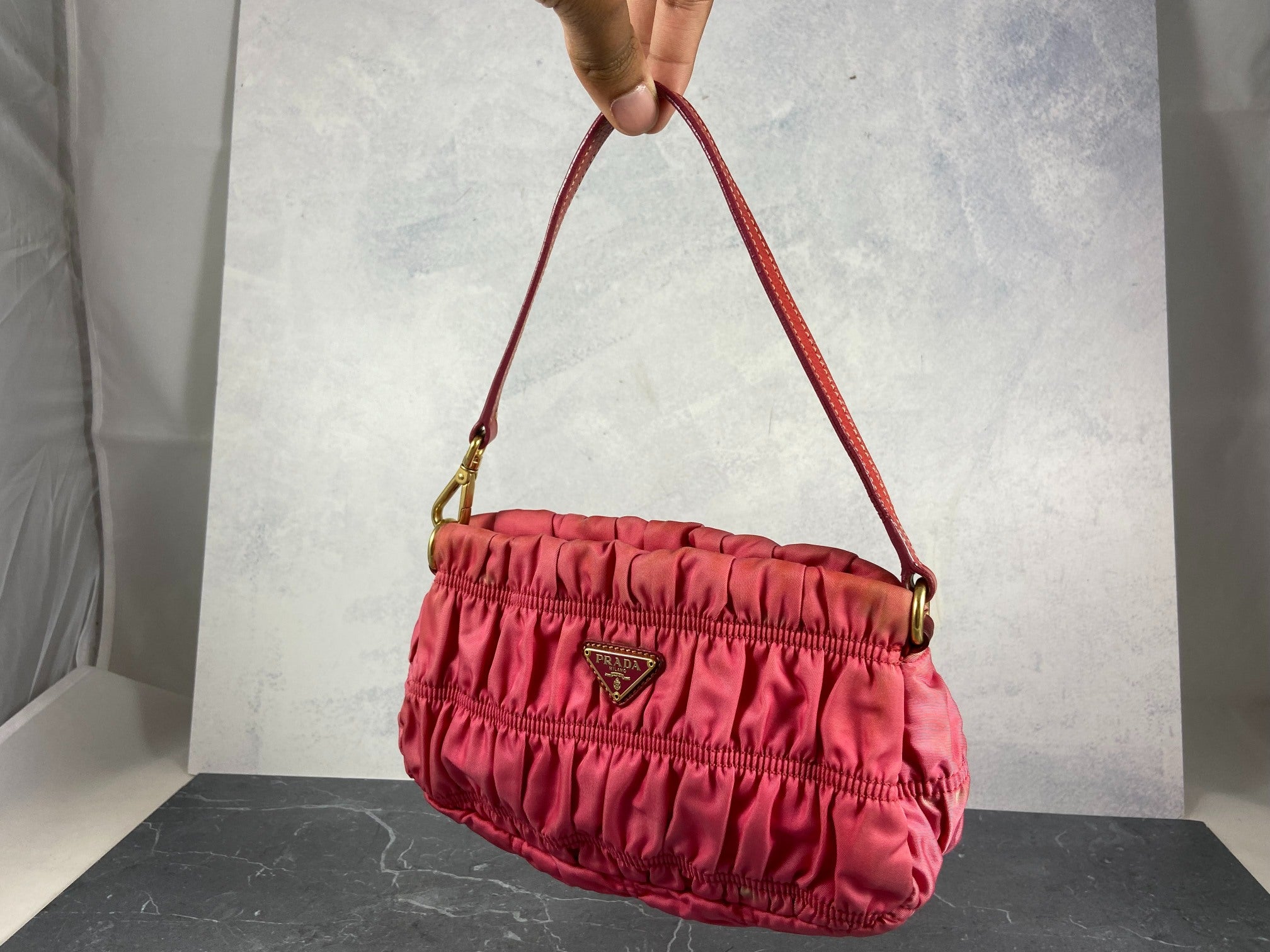 Prada Tessuto Gauffre Hobo Mini Bag / Pochette Accessoires Pink