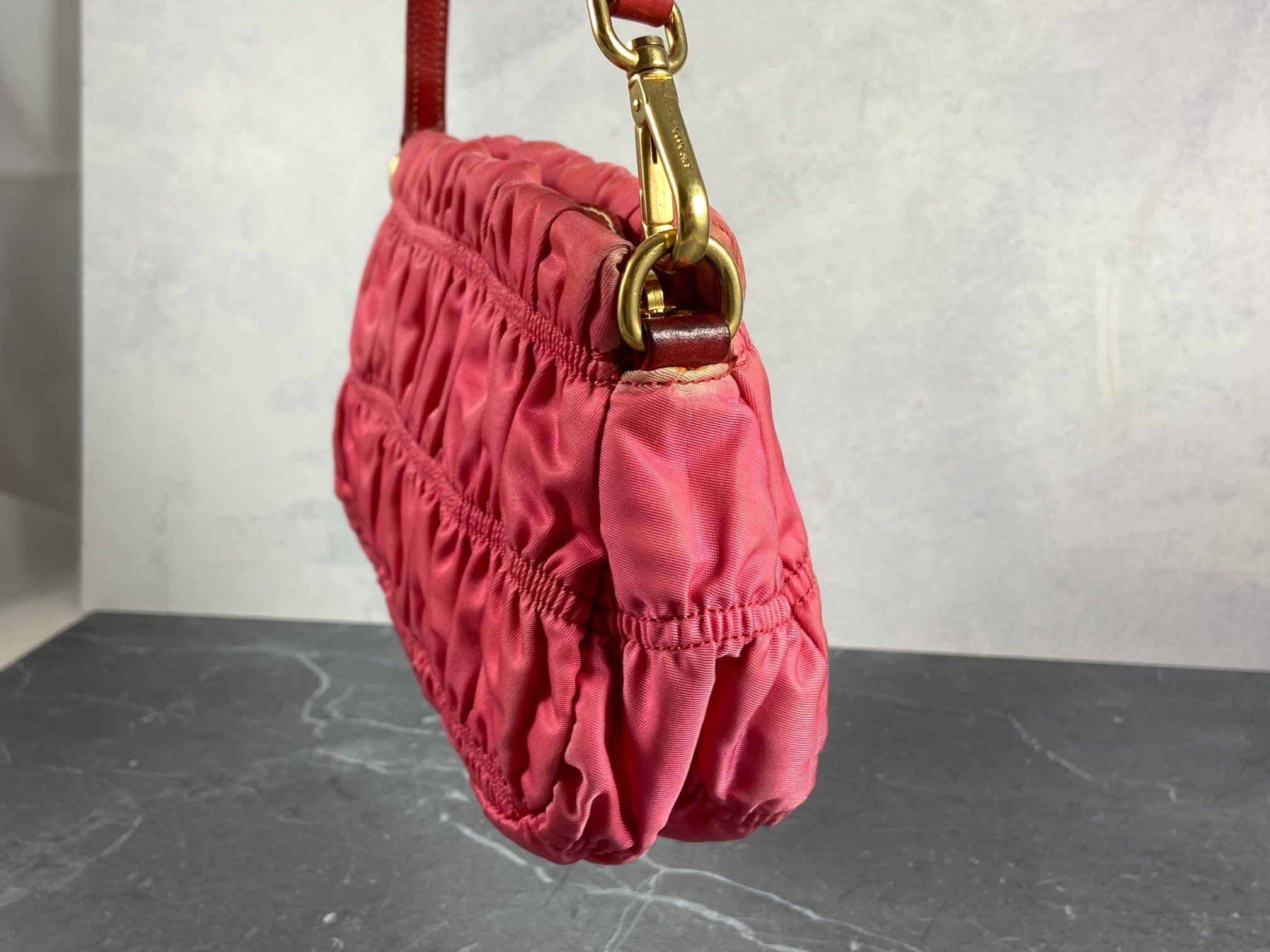 Prada Tessuto Gauffre Hobo Mini Bag / Pochette Accessoires Pink