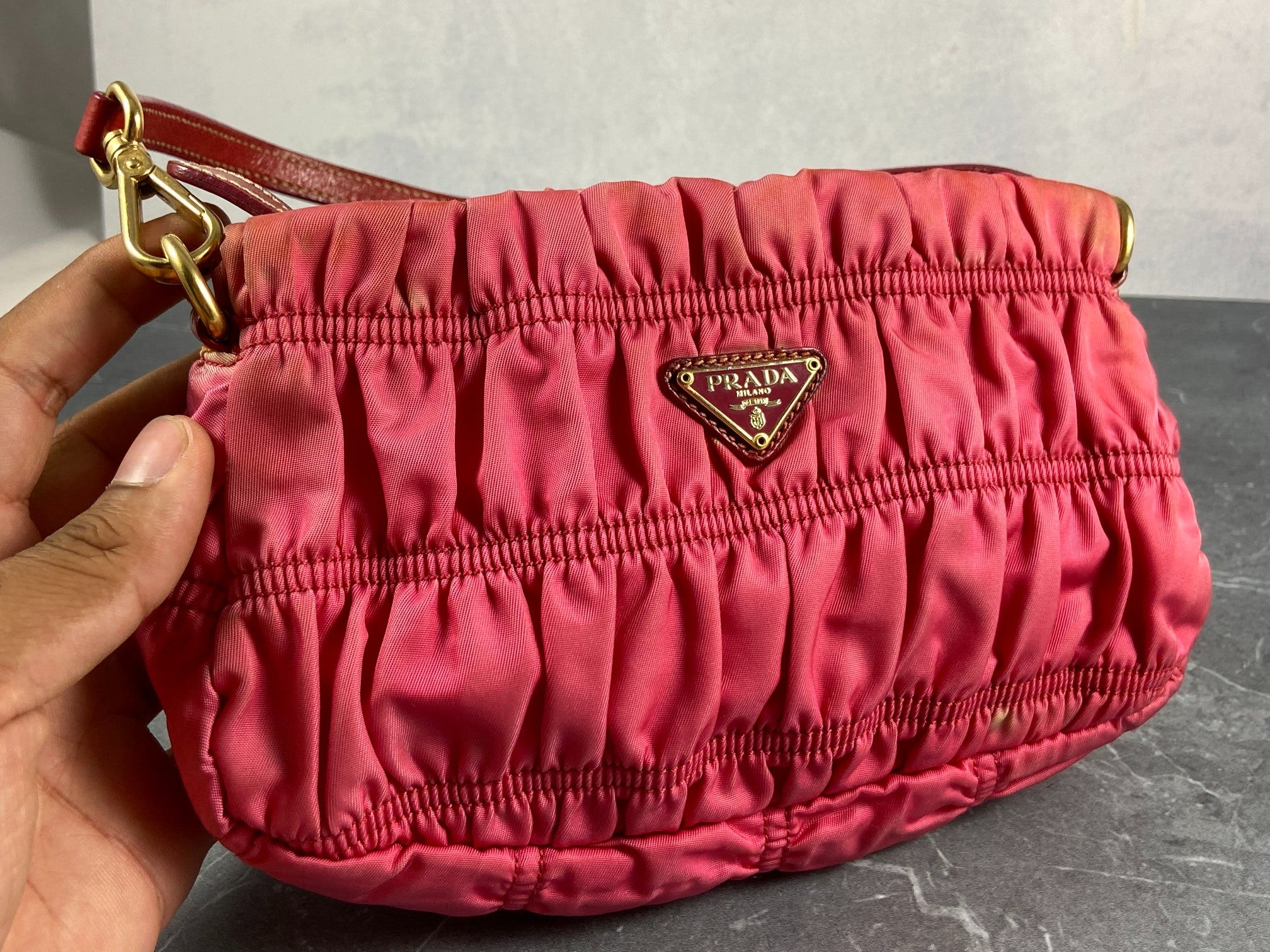 Prada Tessuto Gauffre Hobo Mini Bag / Pochette Accessoires Pink