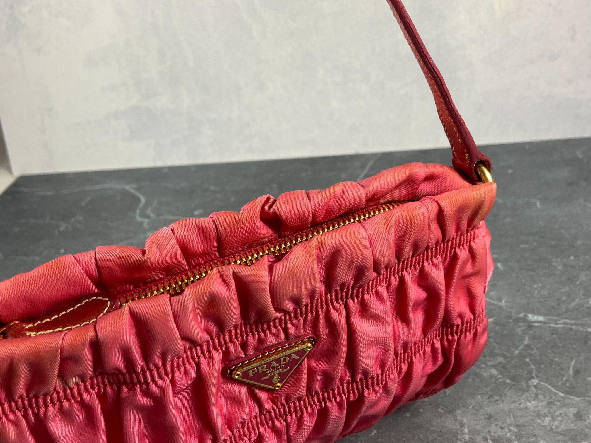 Prada Tessuto Gauffre Hobo Mini Bag / Pochette Accessoires Pink