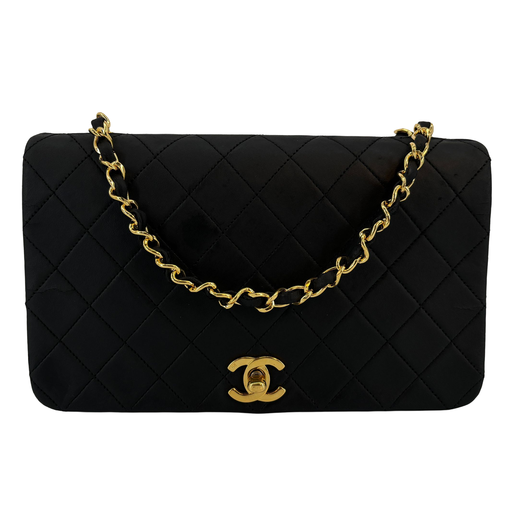 Chanel Full Flap Bag Turn-Lock Black Matelassé Leather