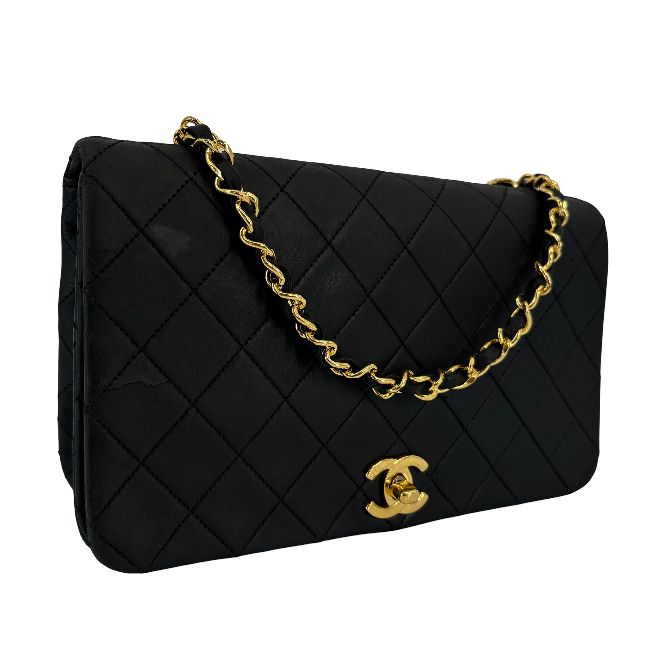 Chanel Full Flap Bag Turn-Lock Black Matelassé Leather