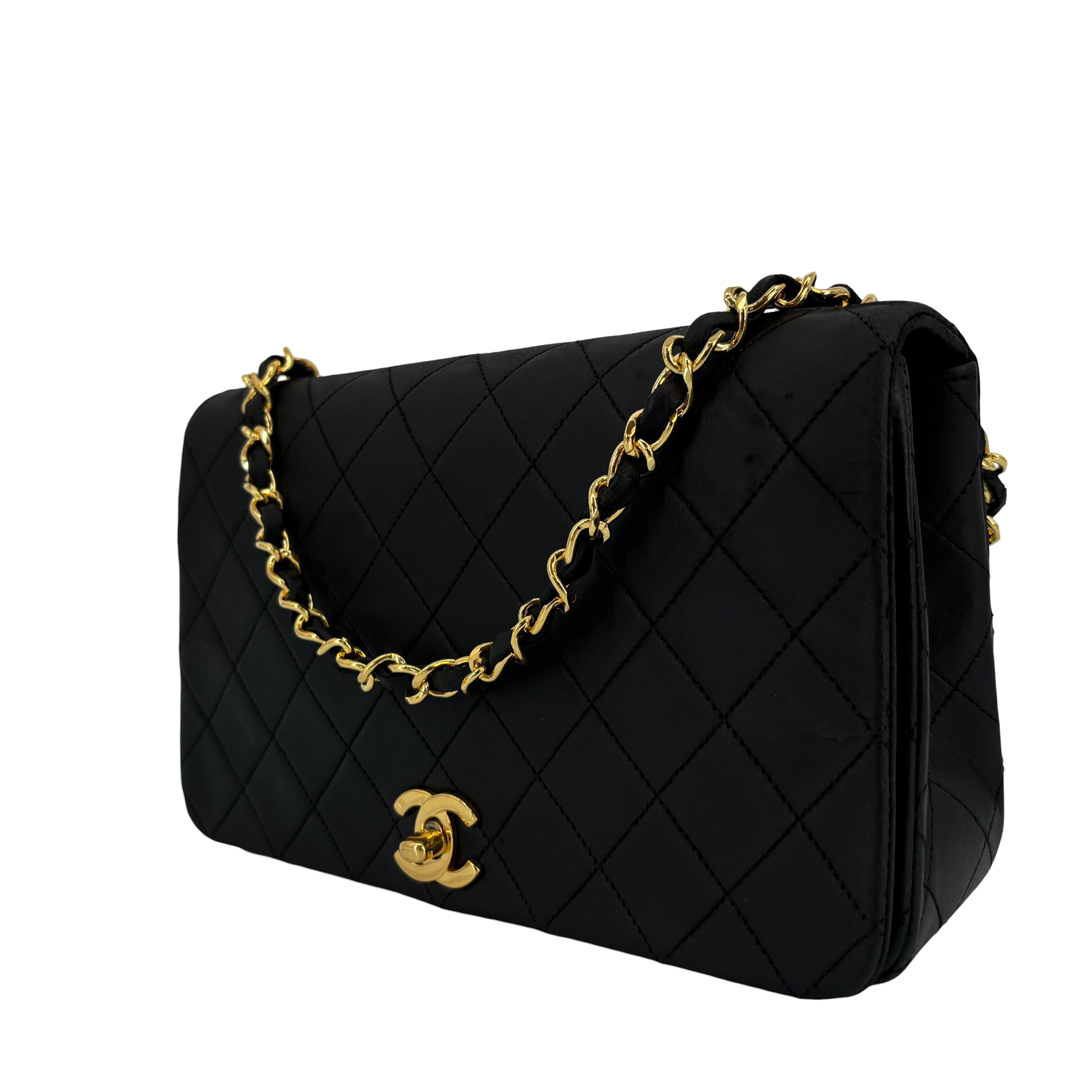 Chanel Full Flap Bag Turn-Lock Black Matelassé Leather