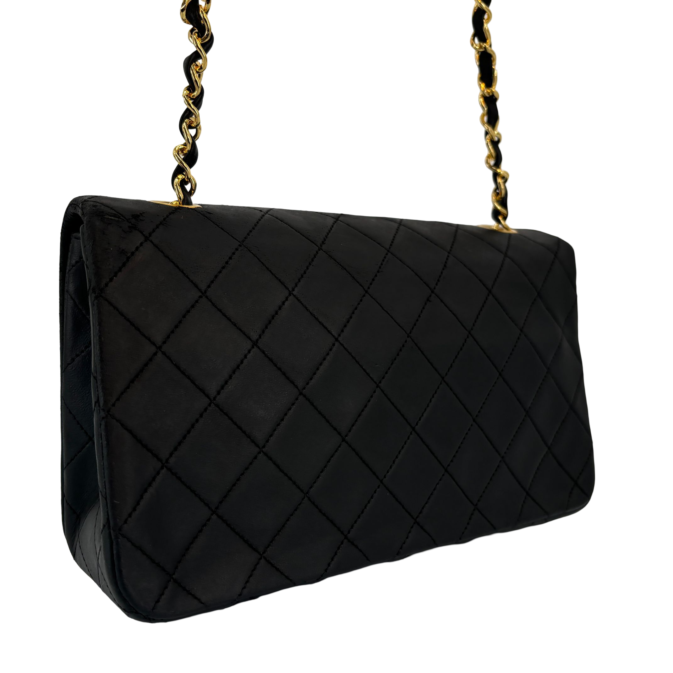 Chanel Full Flap Bag Turn-Lock Black Matelassé Leather