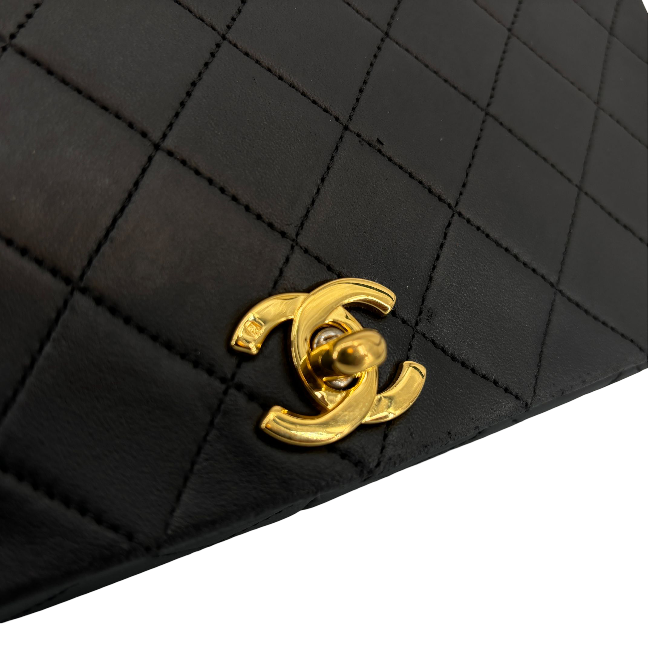 Chanel Full Flap Bag Turn-Lock Black Matelassé Leather