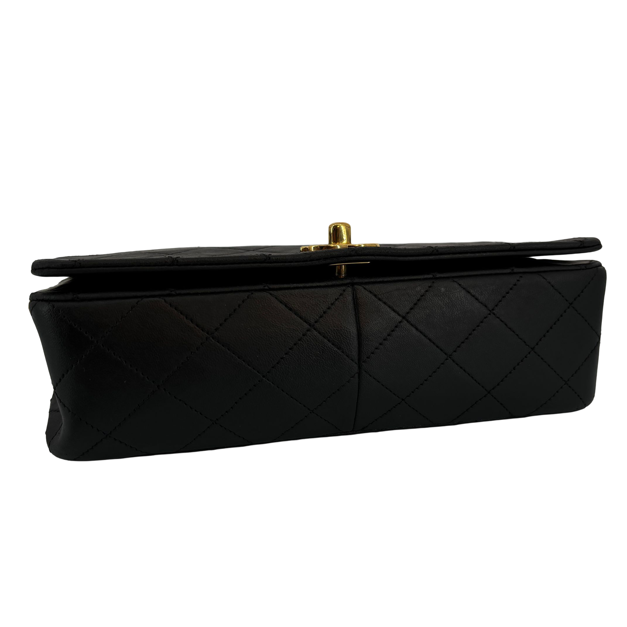 Chanel Full Flap Bag Turn-Lock Black Matelassé Leather