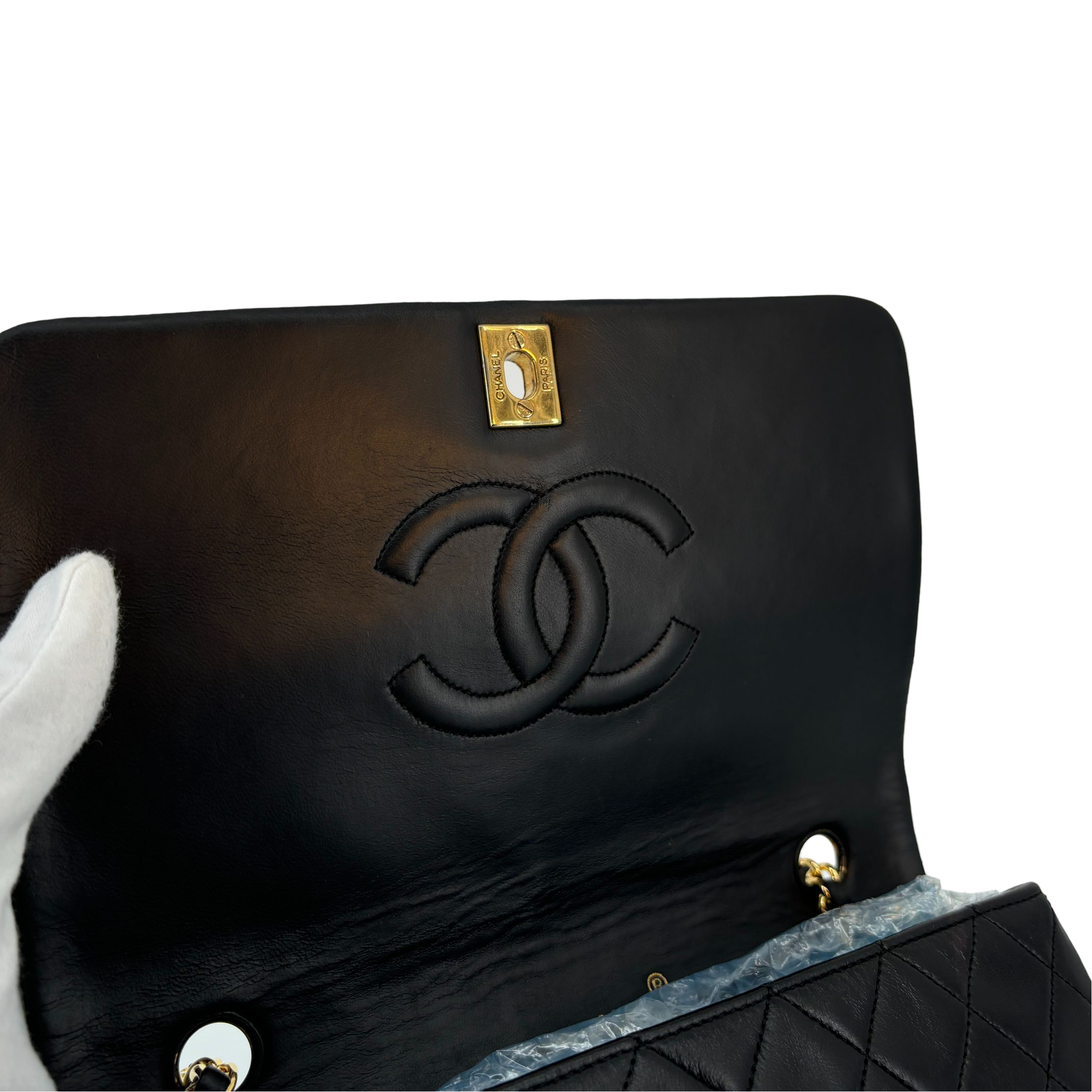 Chanel Full Flap Bag Turn-Lock Black Matelassé Leather