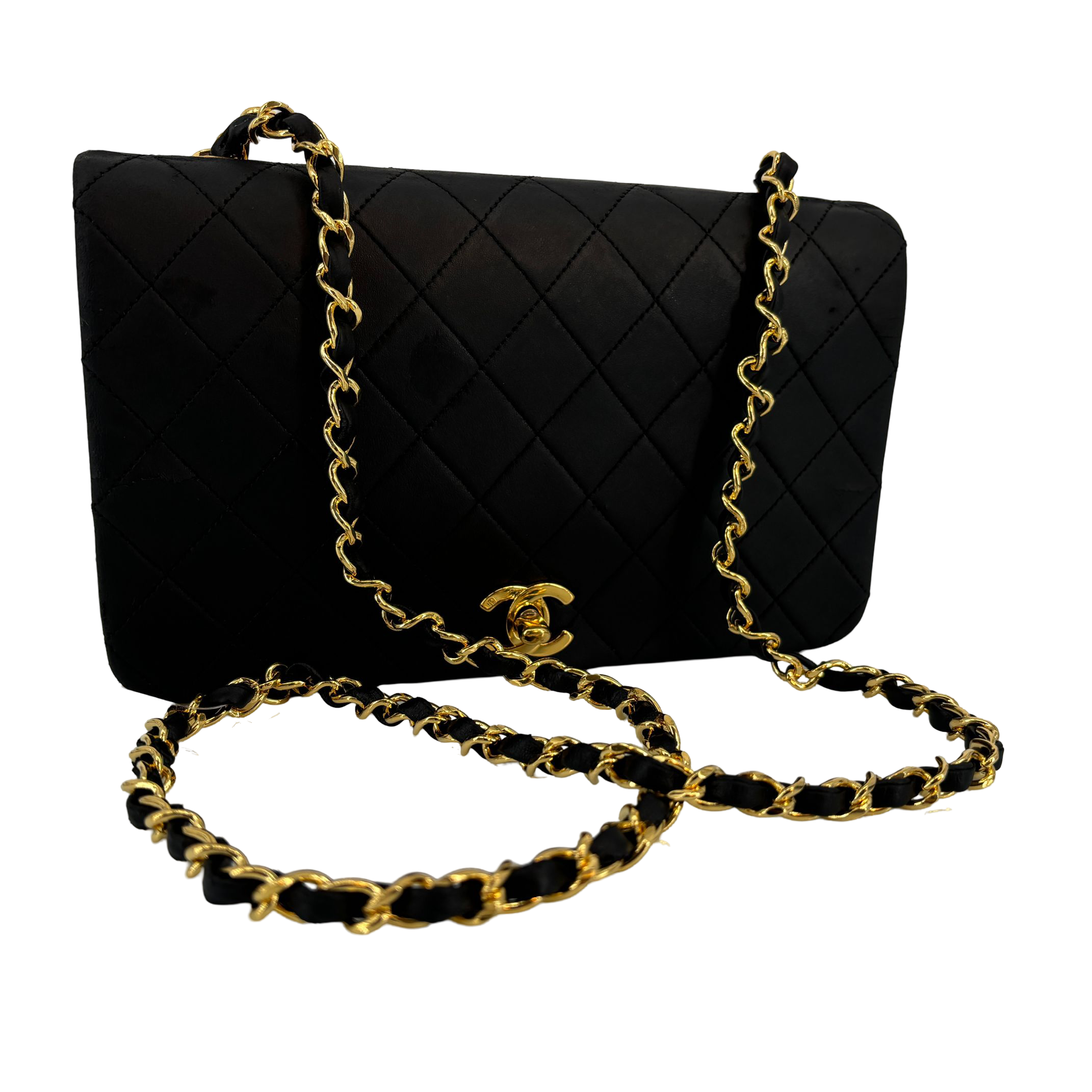 Chanel Full Flap Bag Turn-Lock Black Matelassé Leather