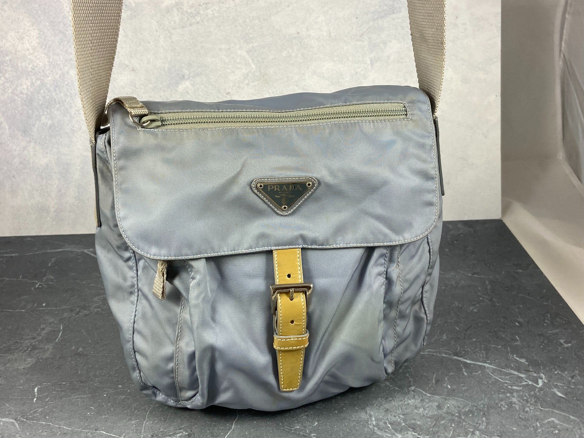 Prada Tessuto Nylon Shoulder / Messenger Bag Baby Blue