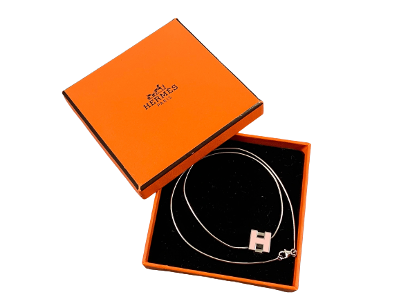 Hermès Cage d'H Necklace Silver / Pink incl. Box