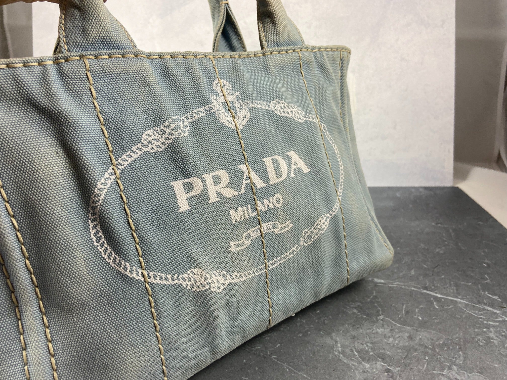 Prada Canapa Tote Bag Baby Blue