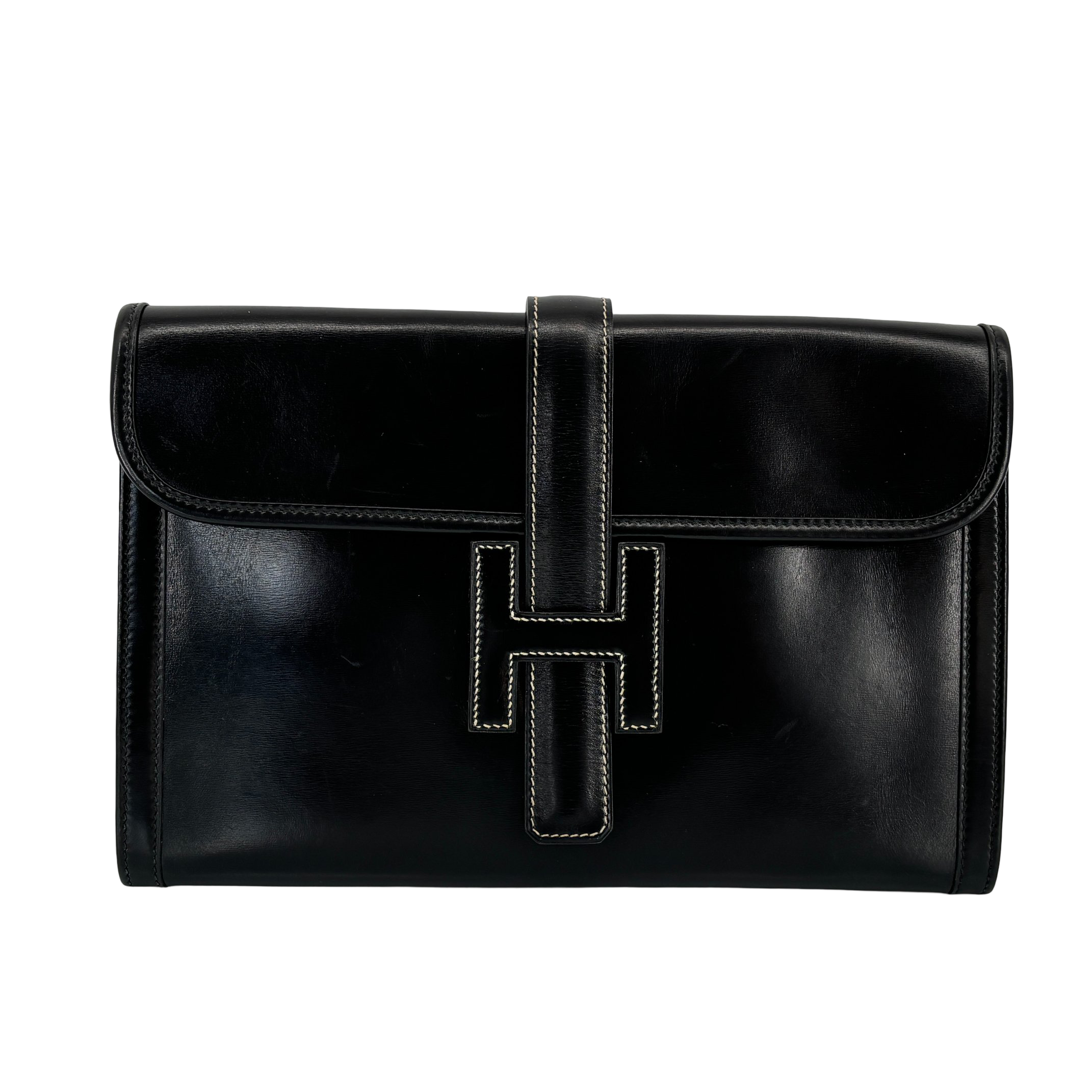 Hermès Jige Clutch Black Box Calf Leather