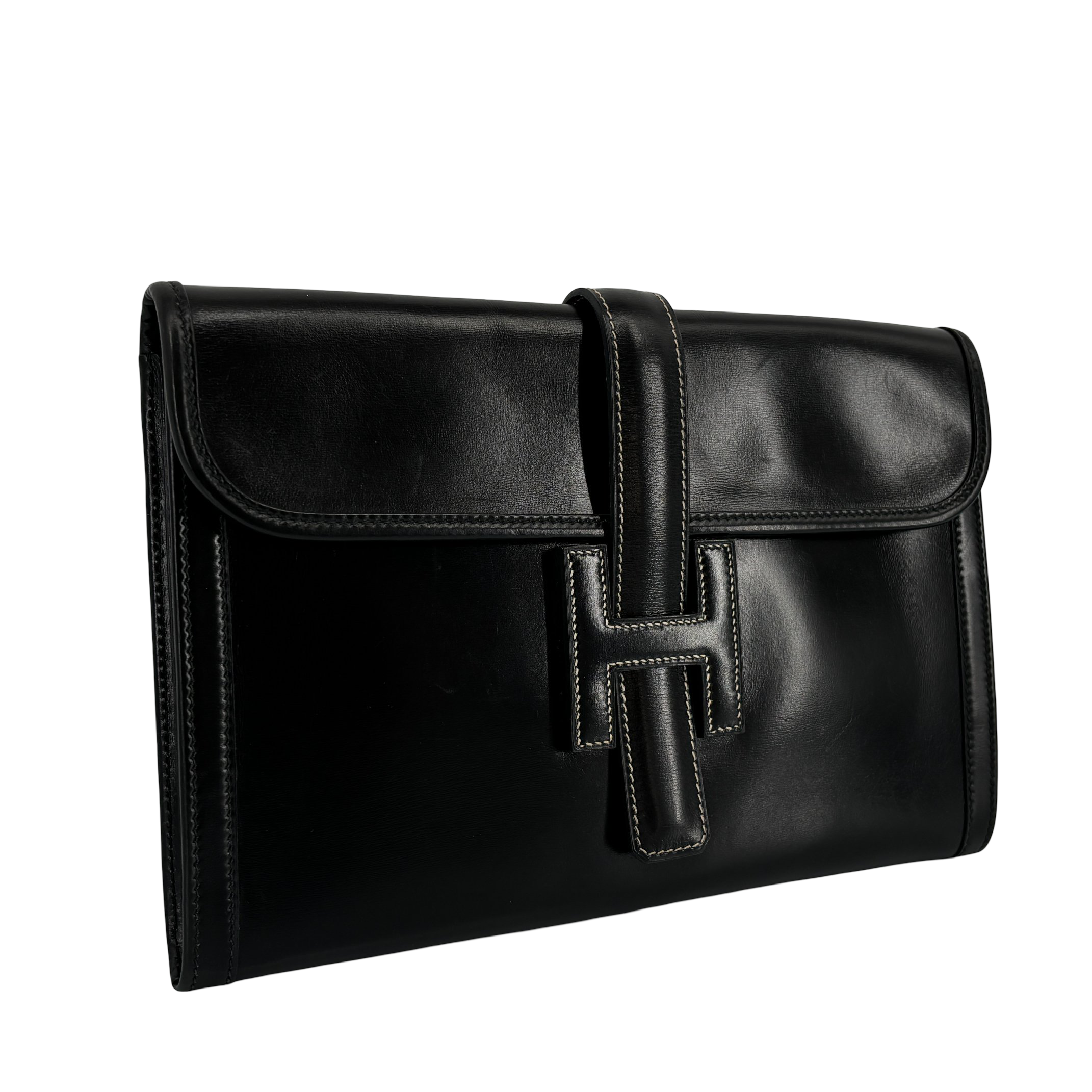 Hermès Jige Clutch Black Box Calf Leather