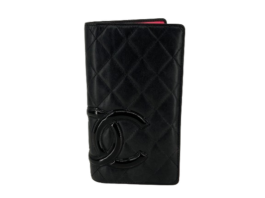 Chanel Cambon Long Bifold Wallet Black Quilted Leather