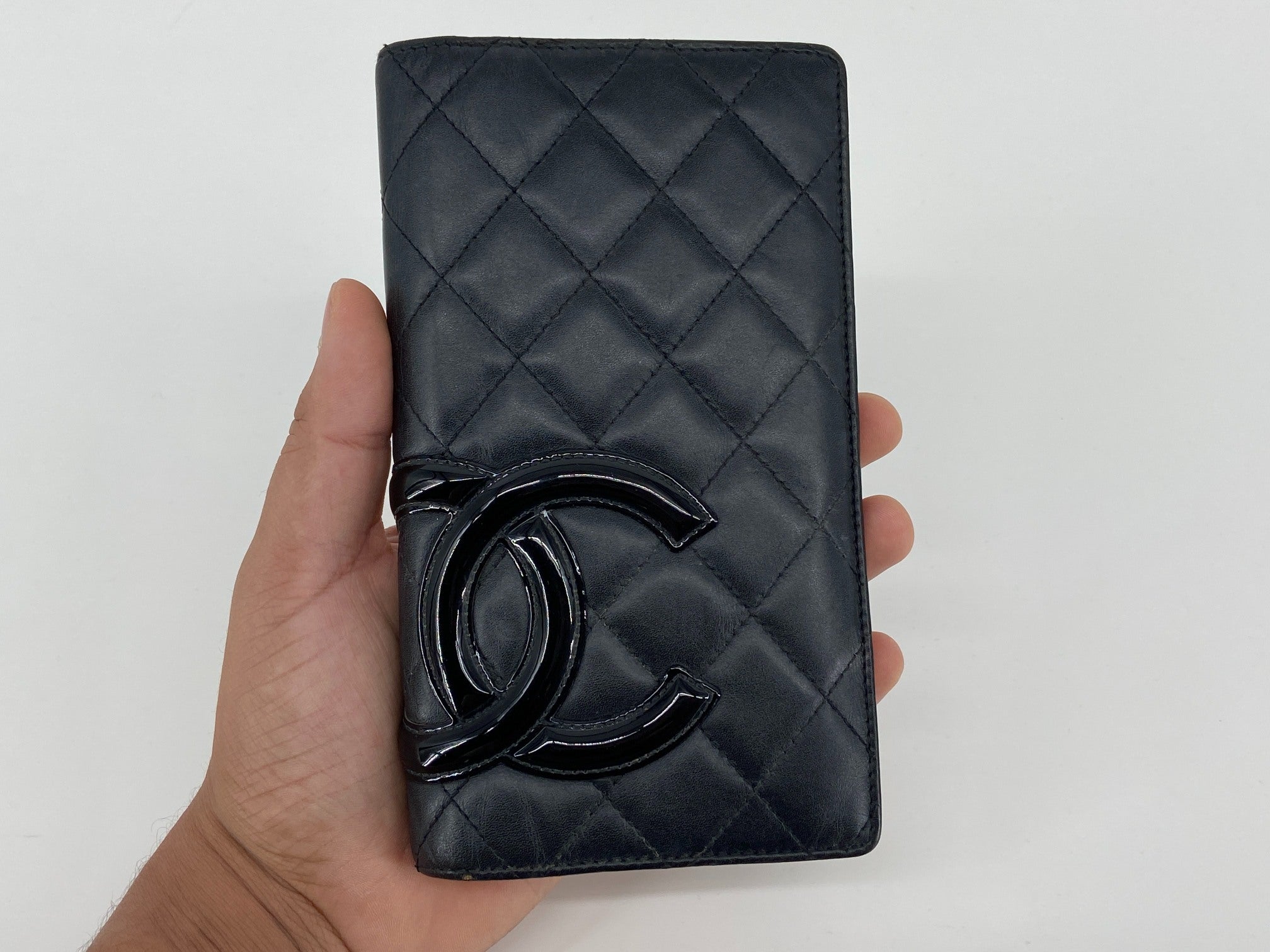 Chanel Cambon Long Bifold Wallet Black Quilted Leather