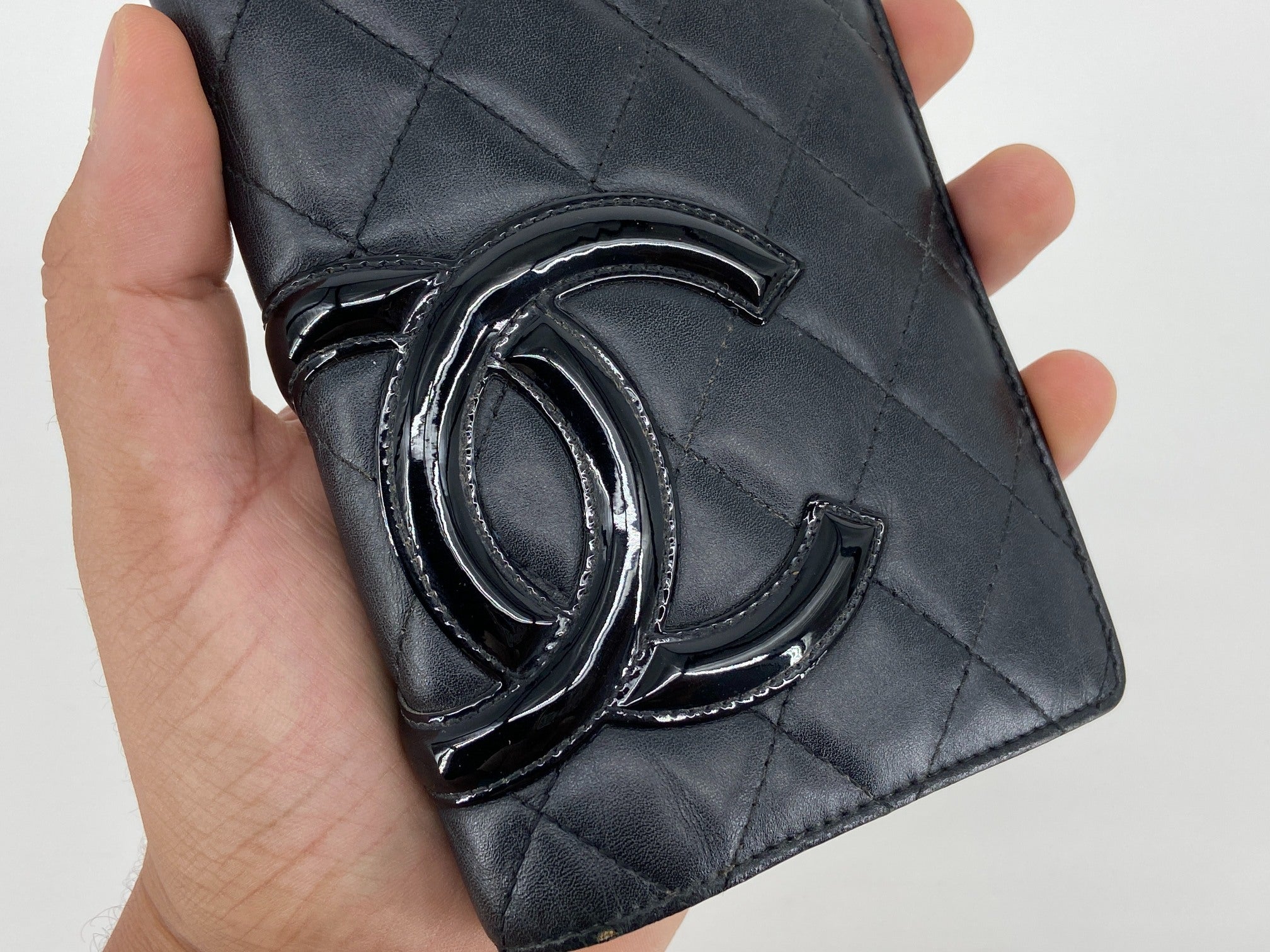 Chanel Cambon Long Bifold Wallet Black Quilted Leather