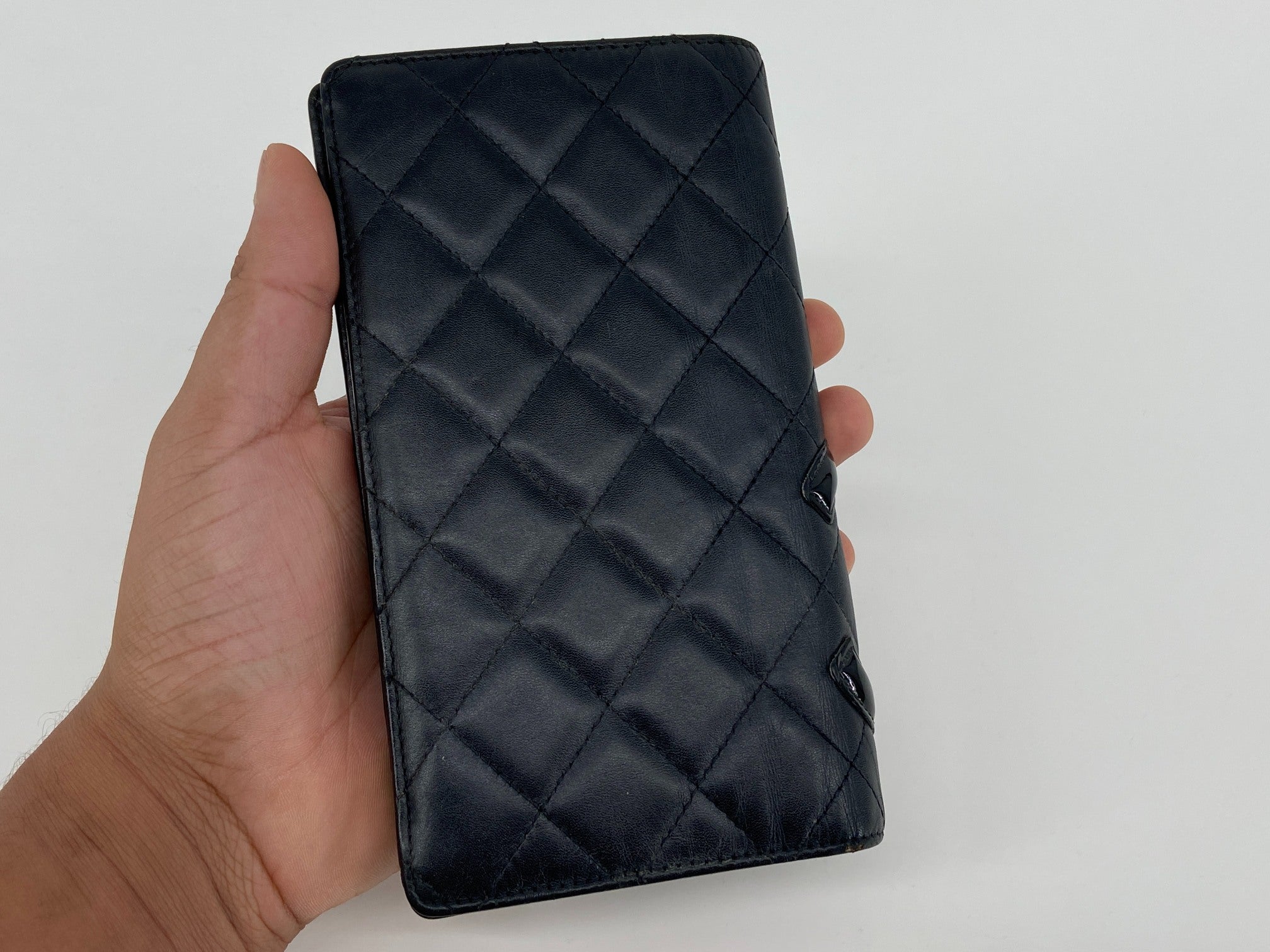 Chanel Cambon Long Bifold Wallet Black Quilted Leather