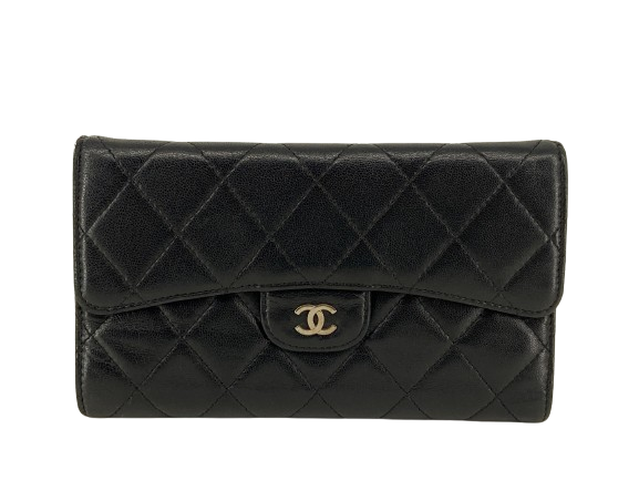 Chanel Timeless / Classic Matelasse Flap Wallet Black Leather