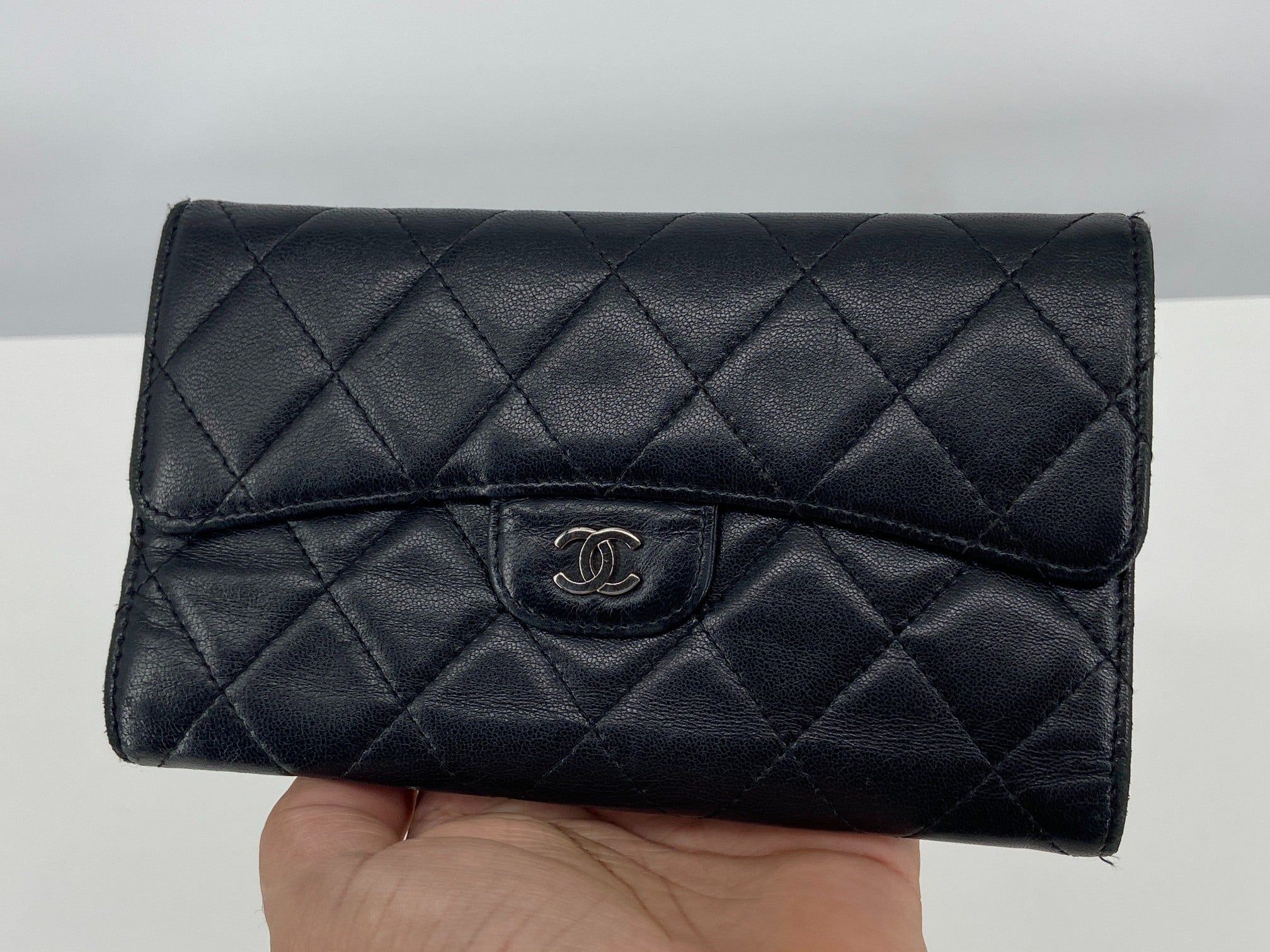 Chanel Timeless / Classic Matelasse Flap Wallet Black Leather