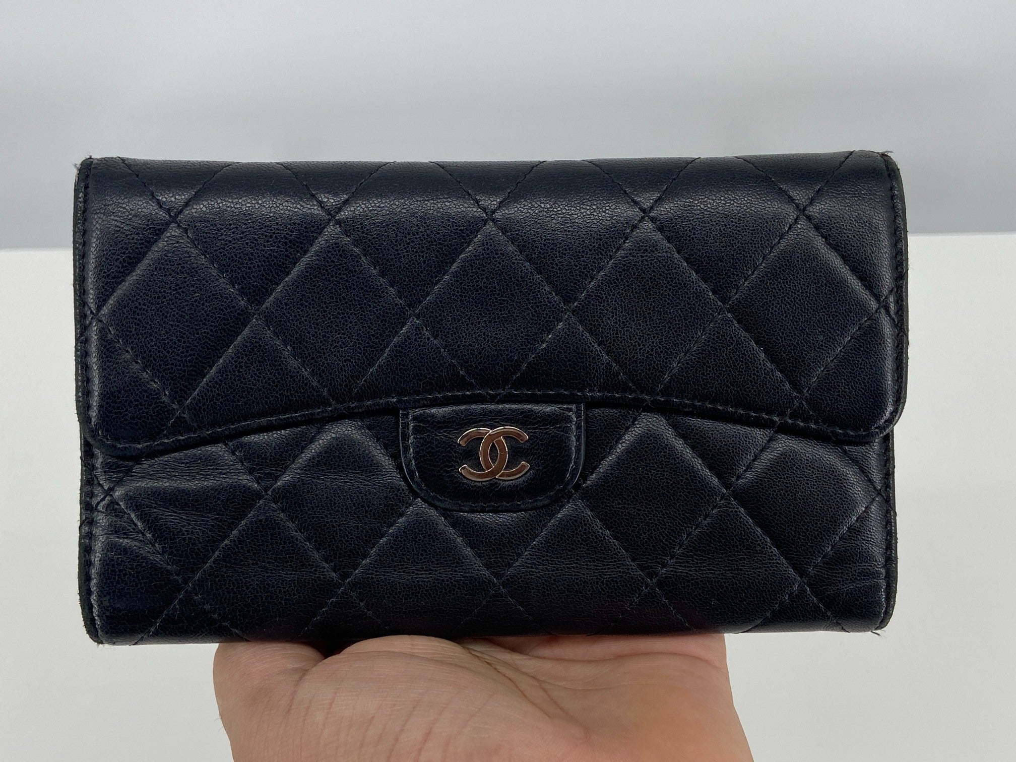 Chanel Timeless / Classic Matelasse Flap Wallet Black Leather