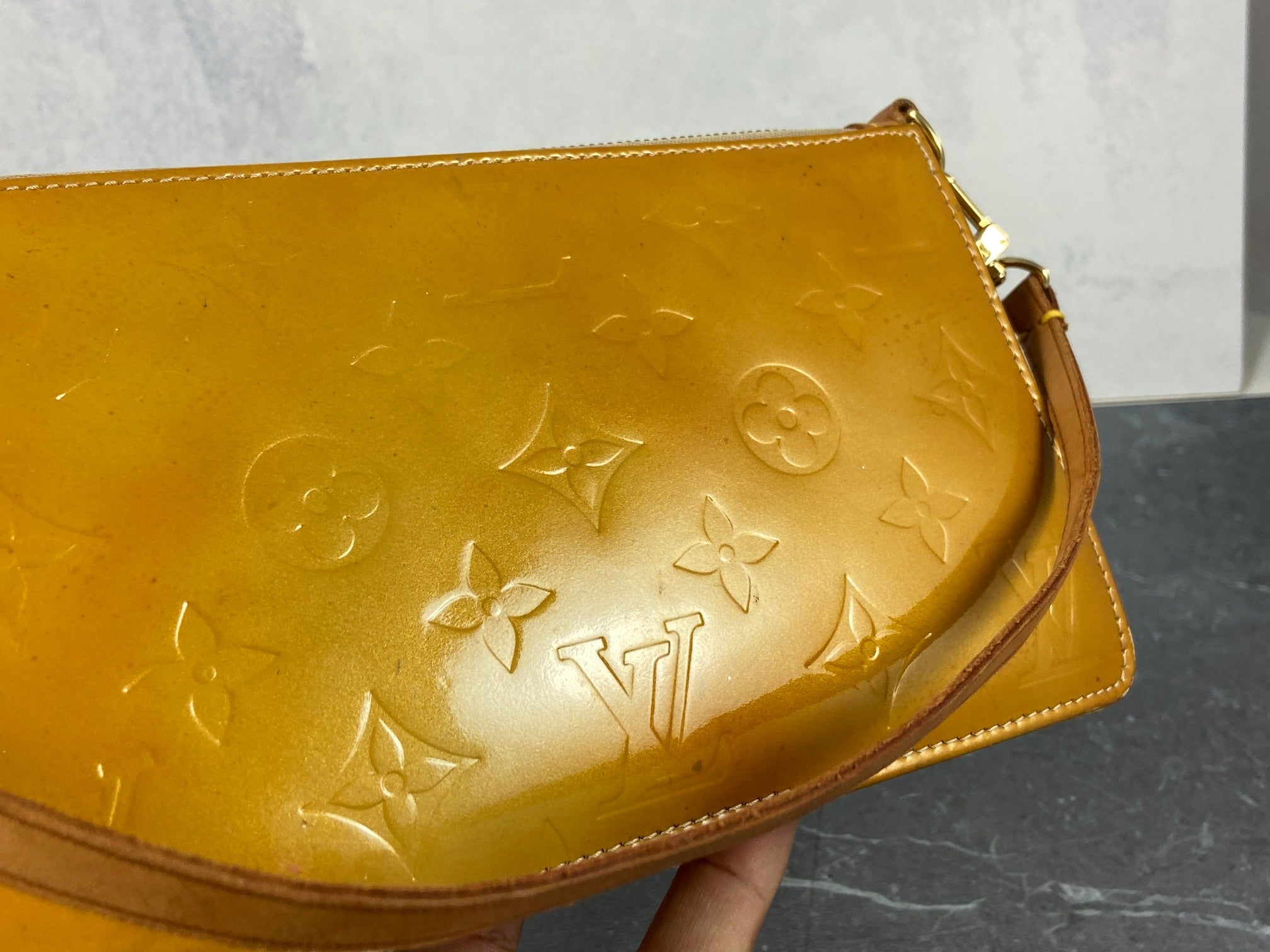 Louis Vuitton Pochette Lexington Yellow Vernis Monogram Leather