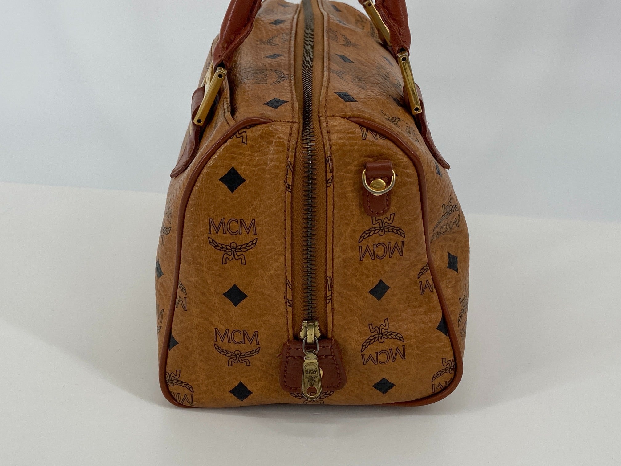 MCM Hand / Boston Bag Beige Visetos Cognac Monogram