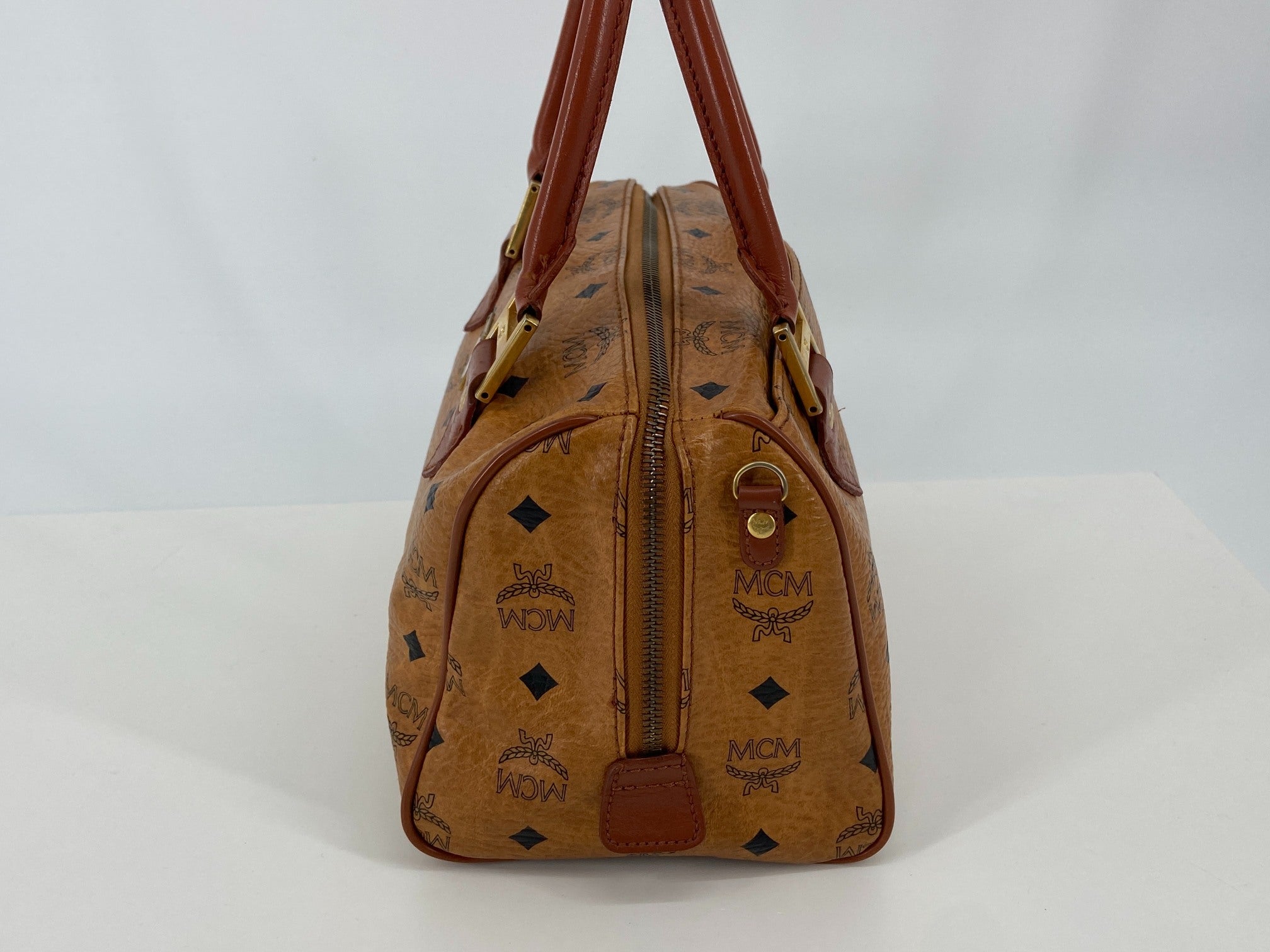 MCM Hand / Boston Bag Beige Visetos Cognac Monogram