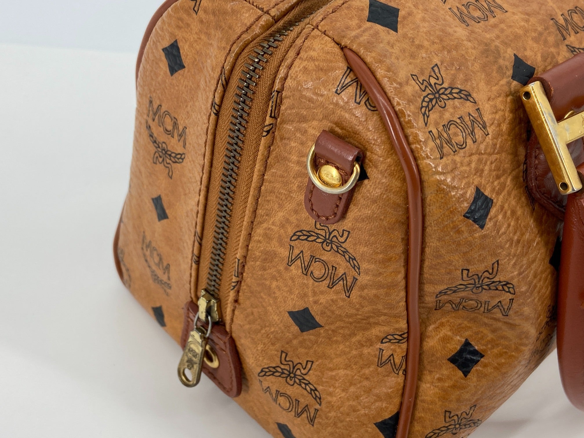 MCM Hand / Boston Bag Beige Visetos Cognac Monogram