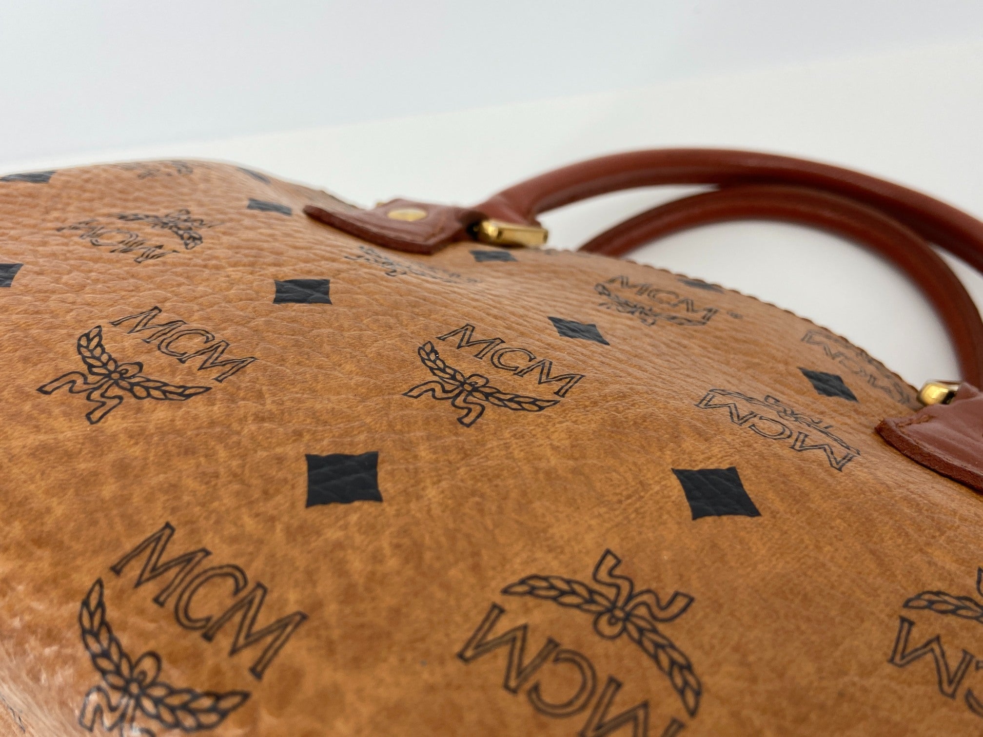 MCM Hand / Boston Bag Beige Visetos Cognac Monogram