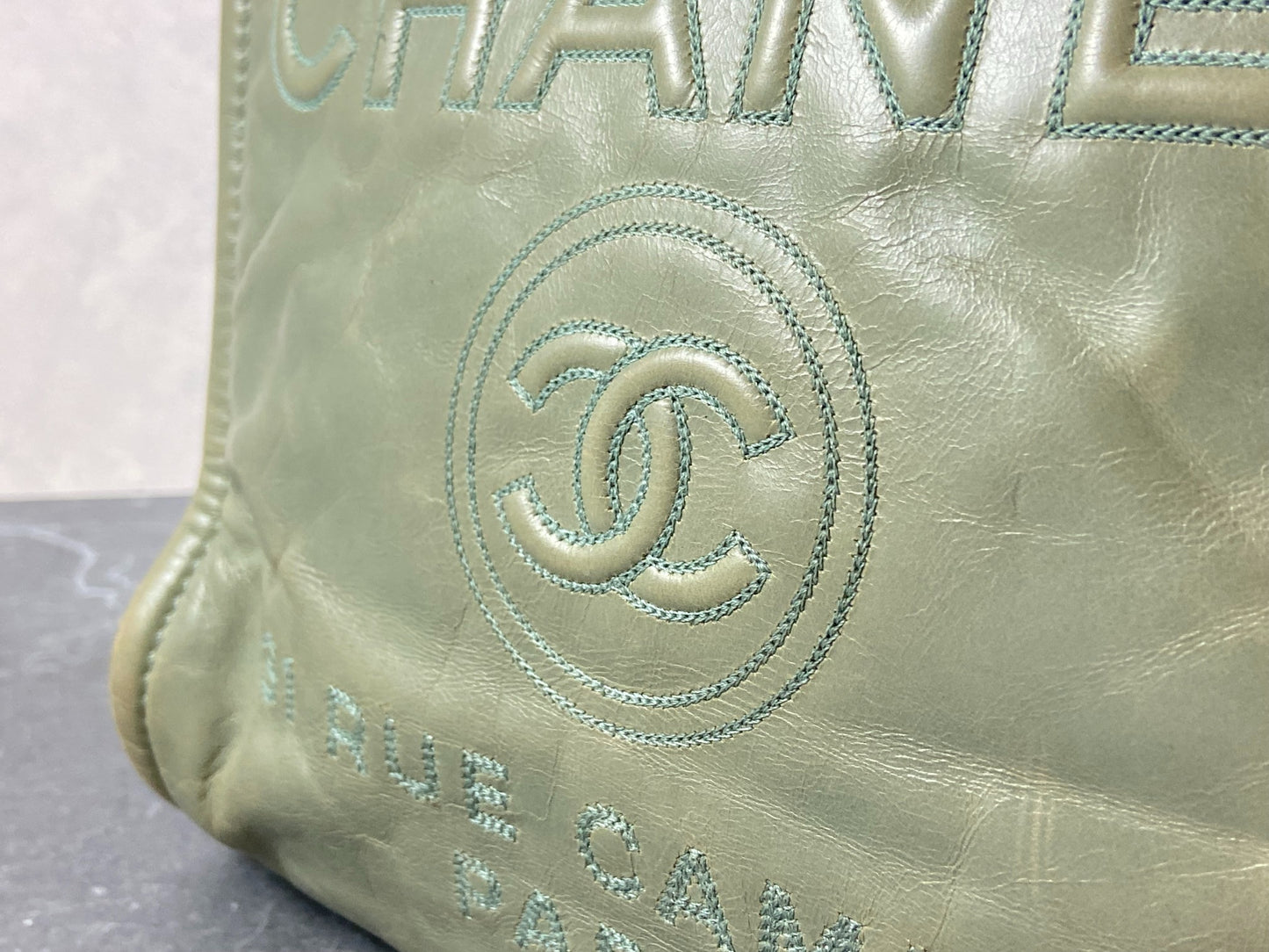 Chanel Deauville Hand / Tote Bag Mint Green Leather