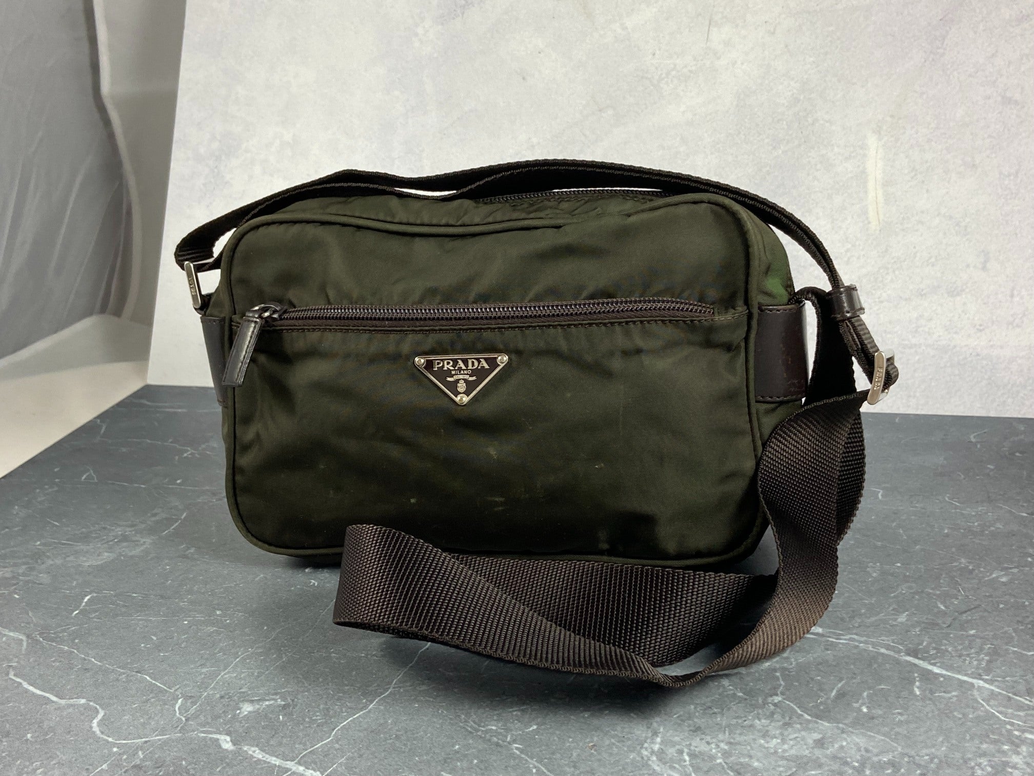 Prada B9061 Tessuto Nylon Shoulder / Messenger Bag Dark Green