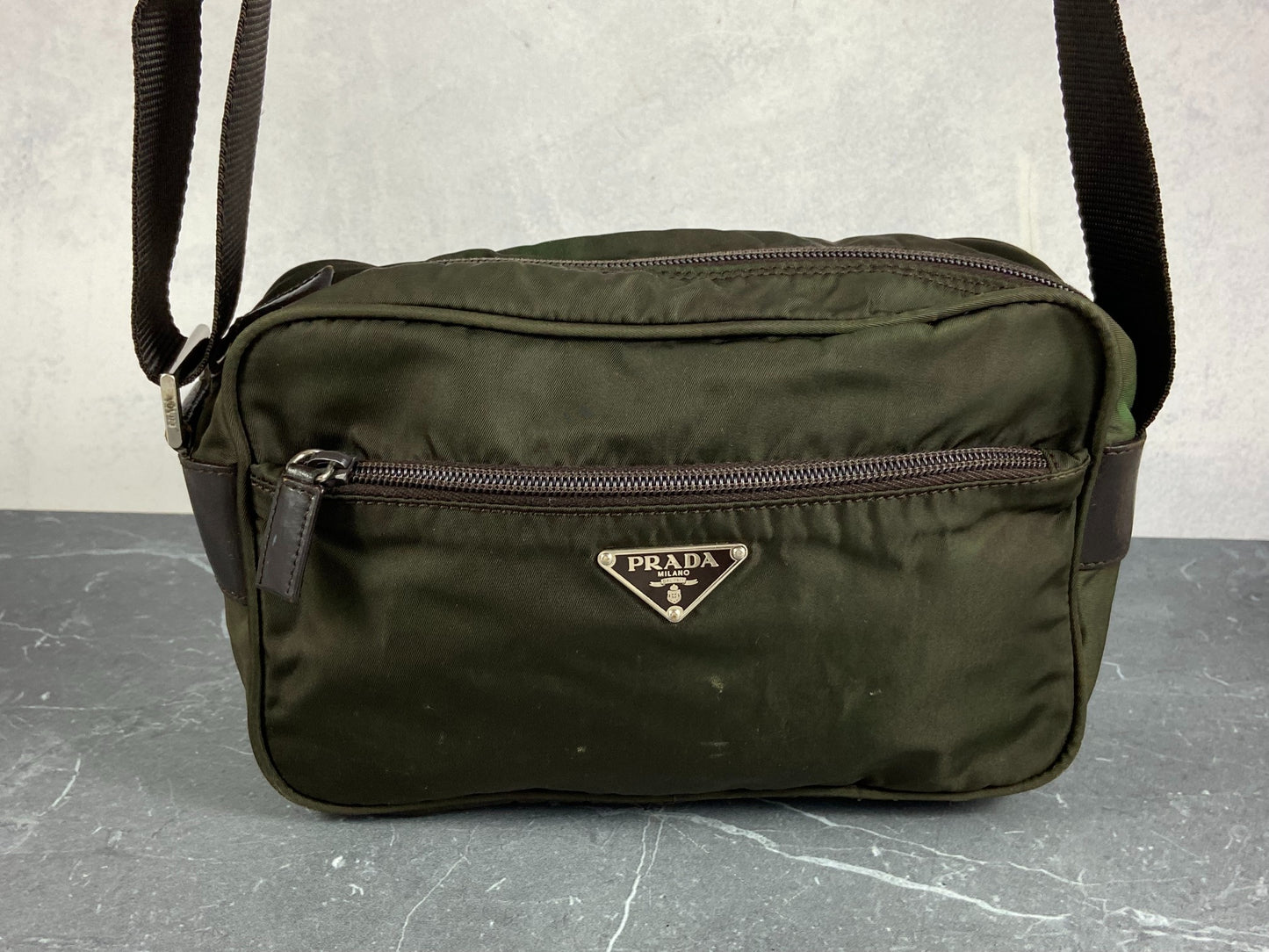 Prada B9061 Tessuto Nylon Shoulder / Messenger Bag Dark Green