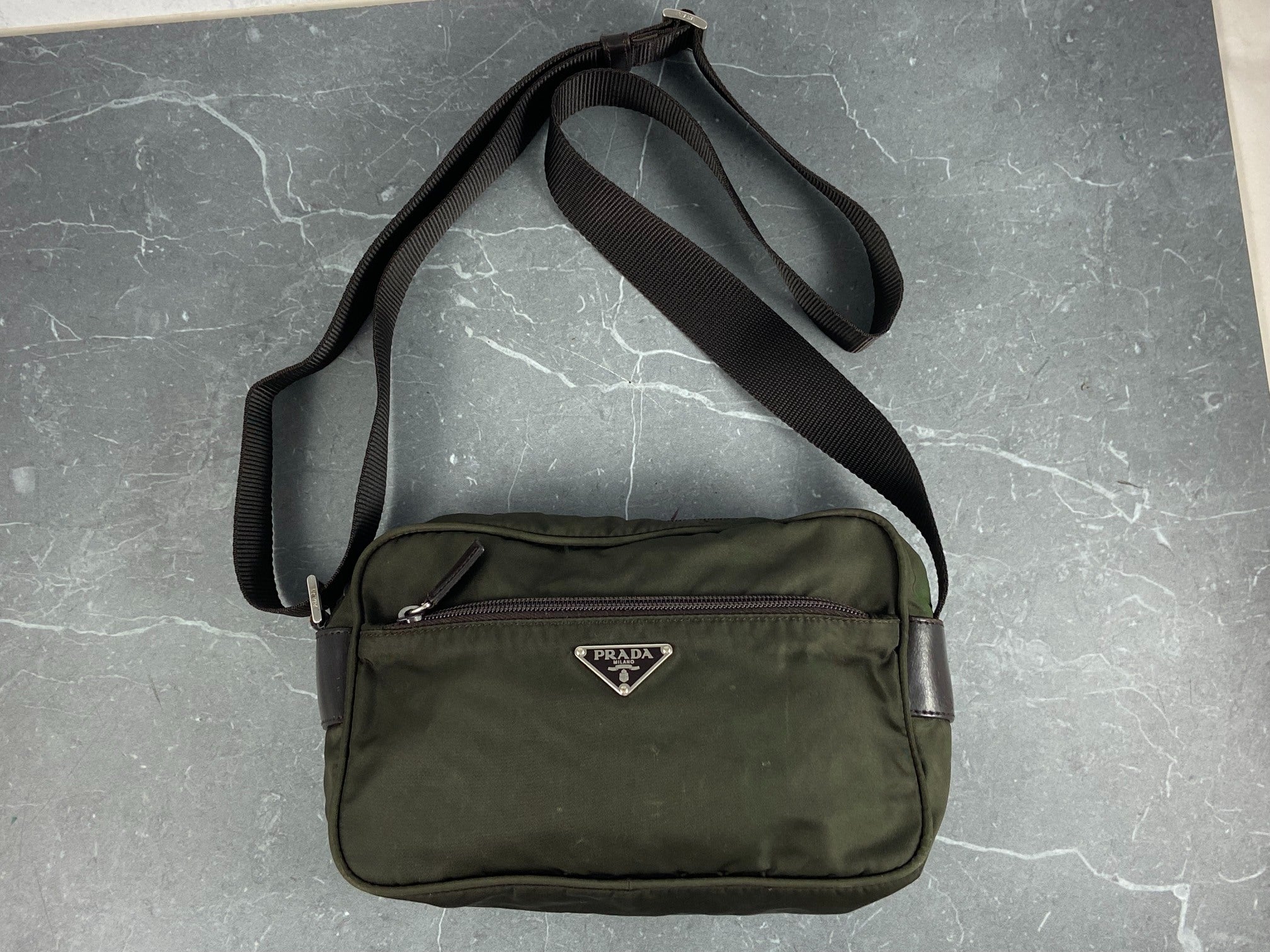 Prada B9061 Tessuto Nylon Shoulder / Messenger Bag Dark Green