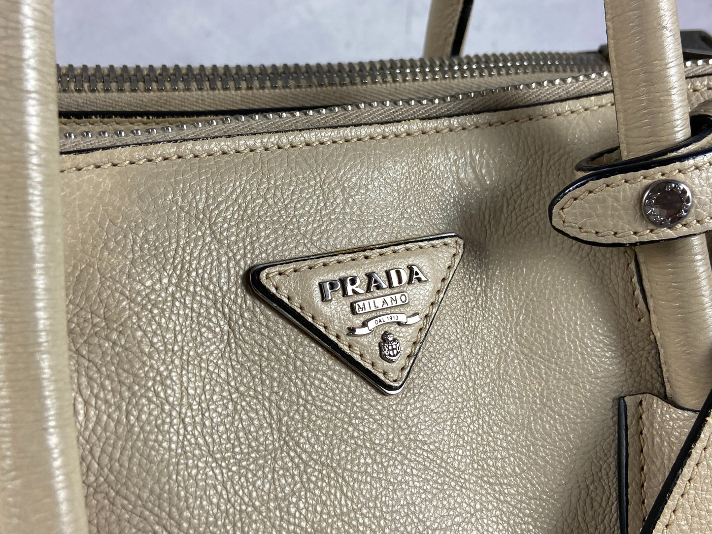 Prada Twin Zip Hand / Shoulder Bag Beige Leather