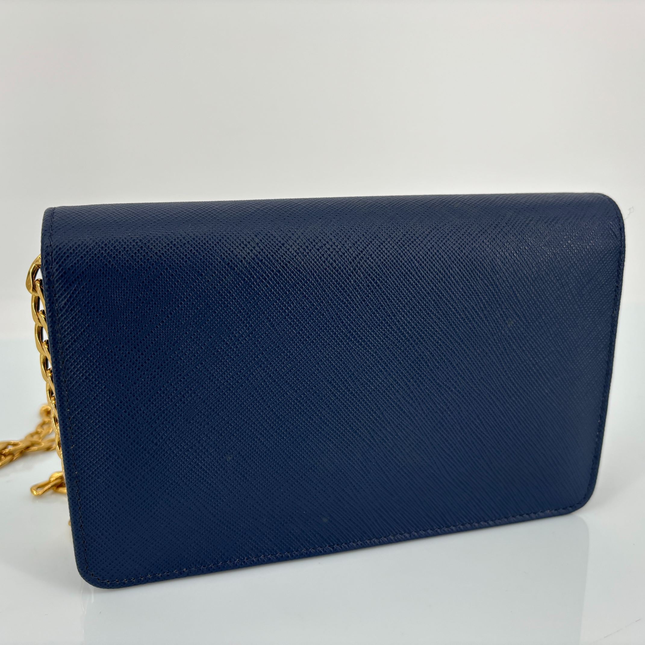 Prada 1BP006 Crossbody WOC Bag Bluette Saffiano Lux Leather