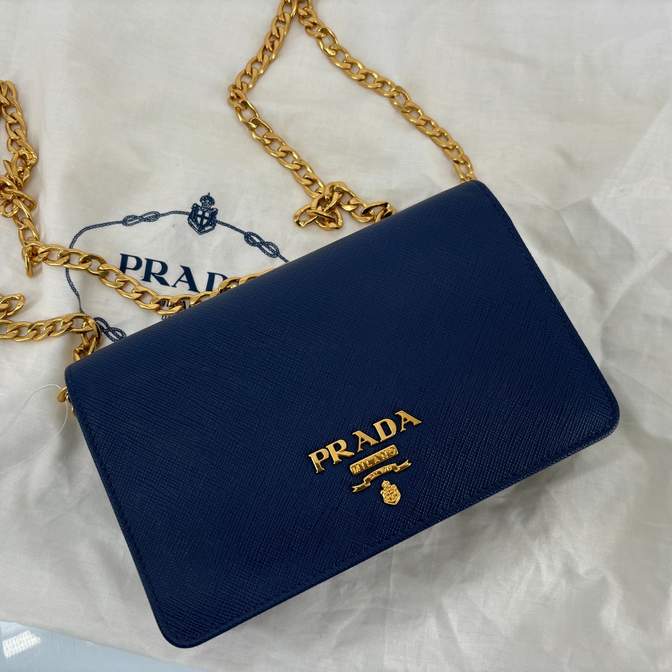 Prada 1BP006 Crossbody WOC Bag Bluette Saffiano Lux Leather