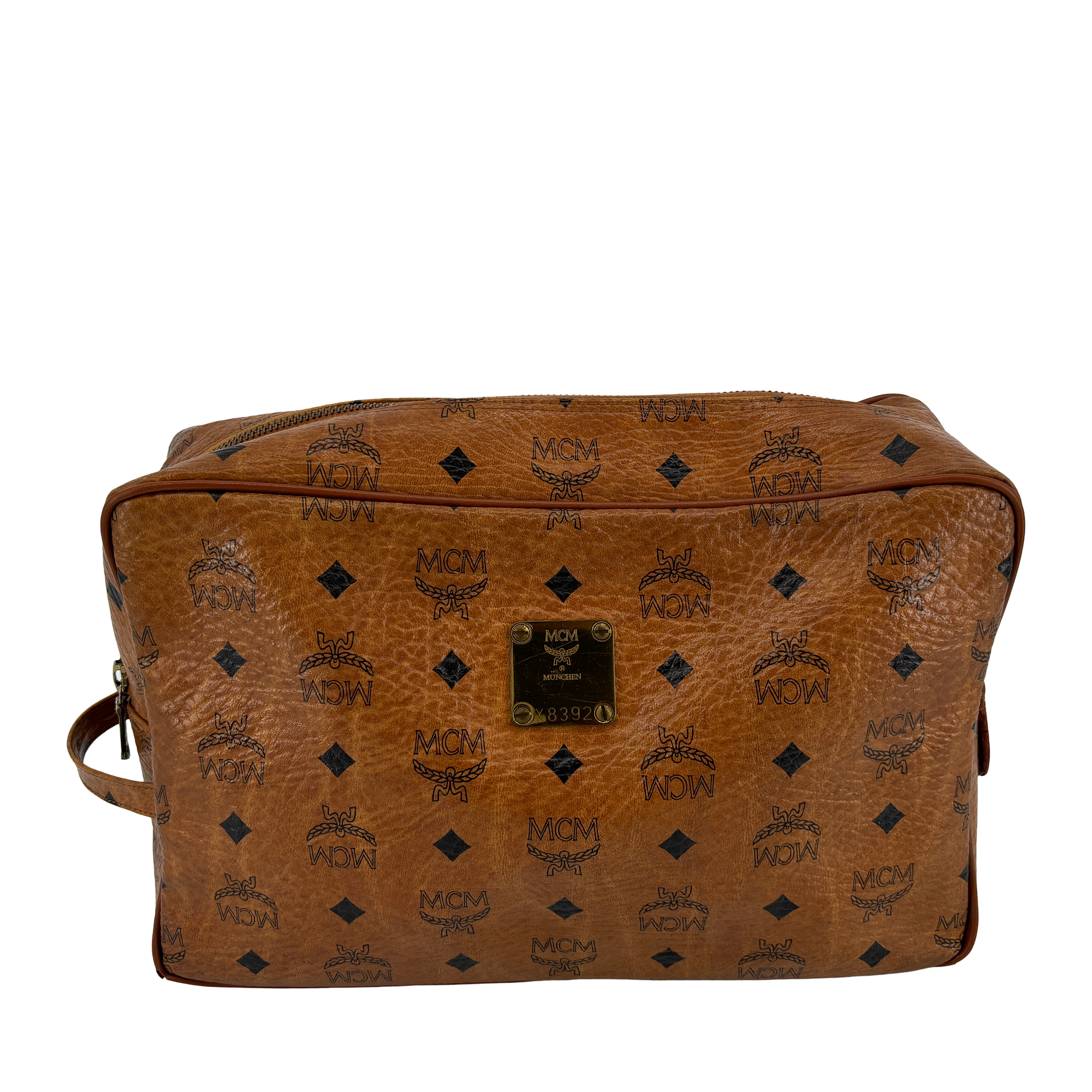 MCM Toiletry Pouch Beige Visetos Cognac Monogram