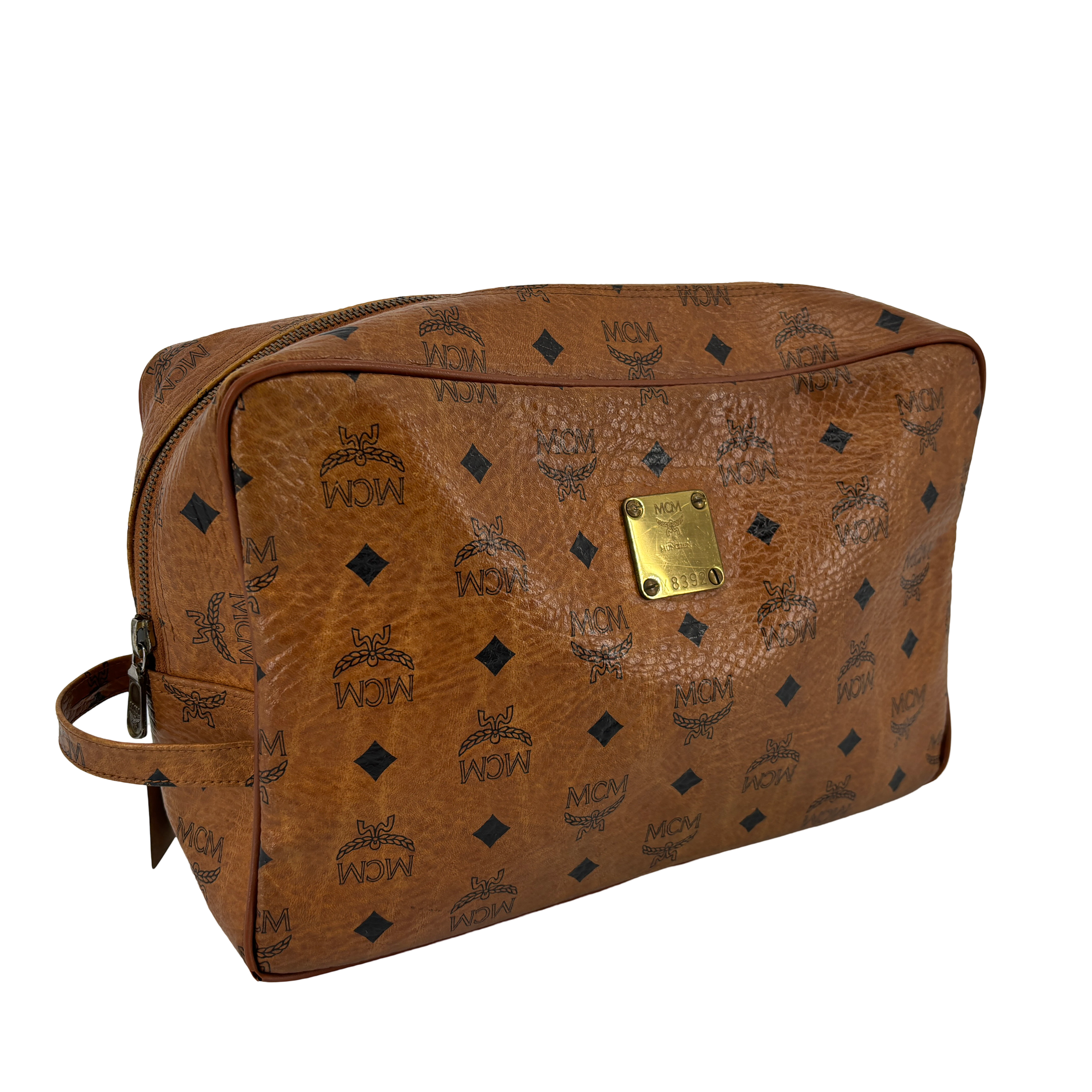 MCM Toiletry Pouch Beige Visetos Cognac Monogram