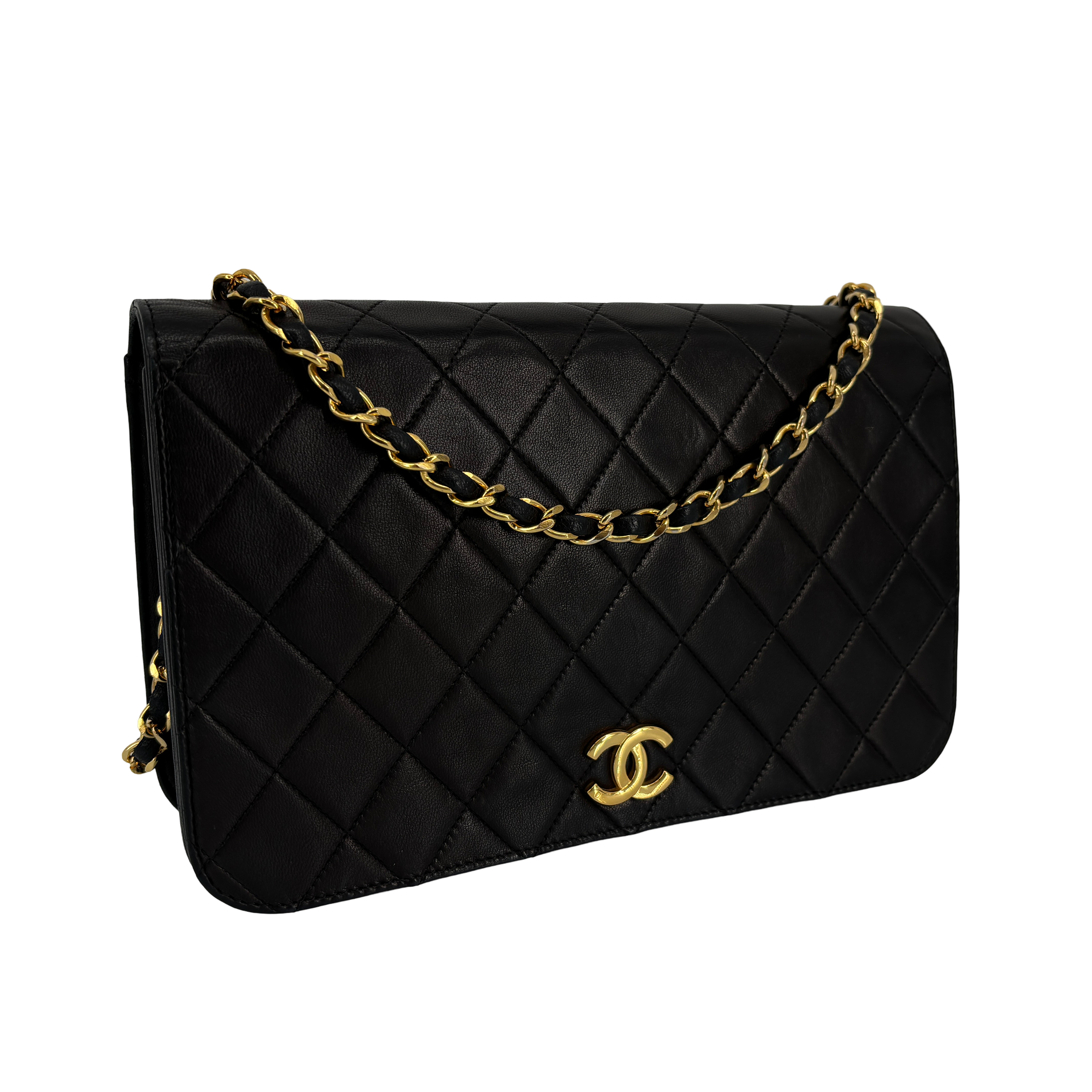 Chanel Full Flap Bag Push-Lock Black Matelassé Leather incl. Dustbag