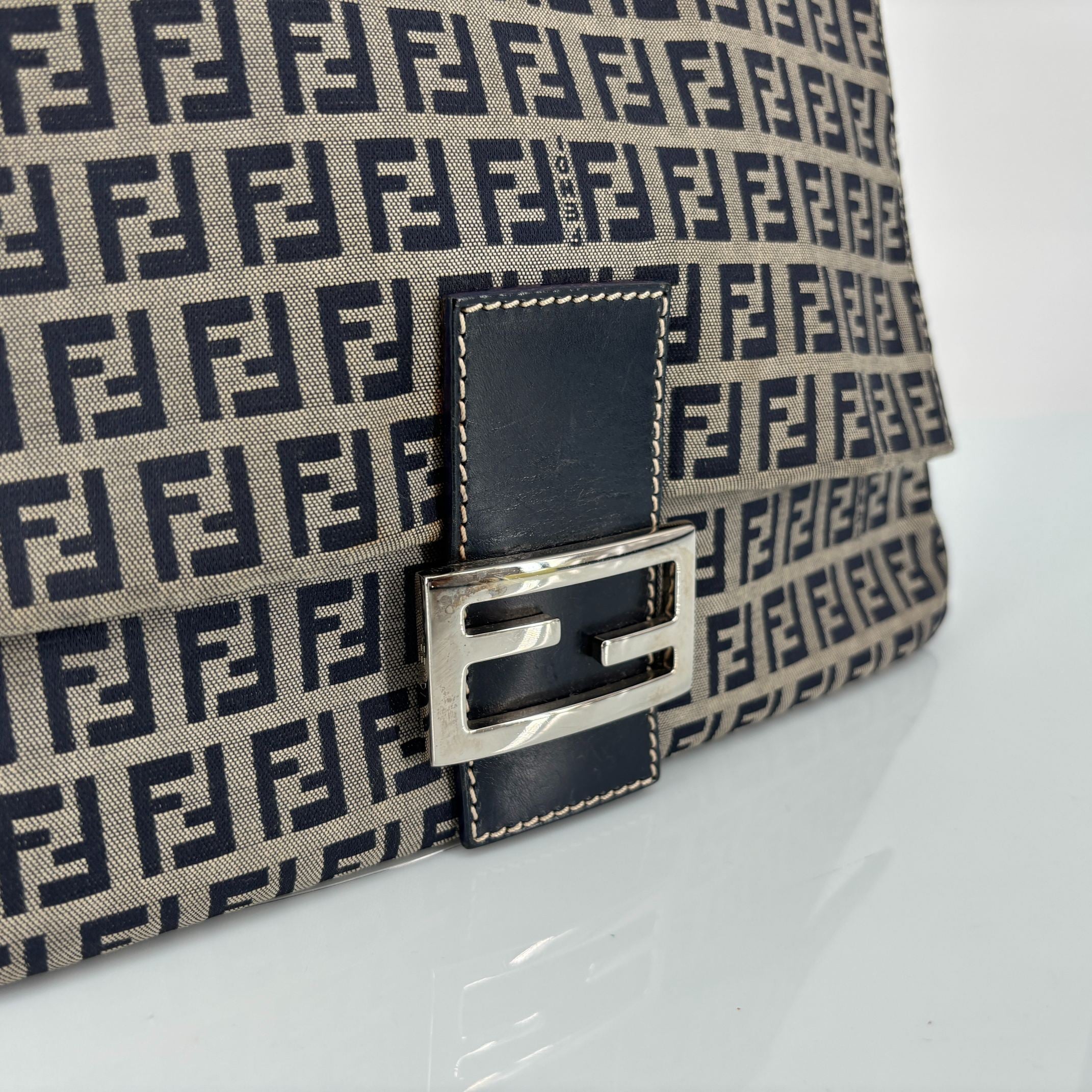 Fendi Mamma Baguette Bag Navy Zucchino Monogram