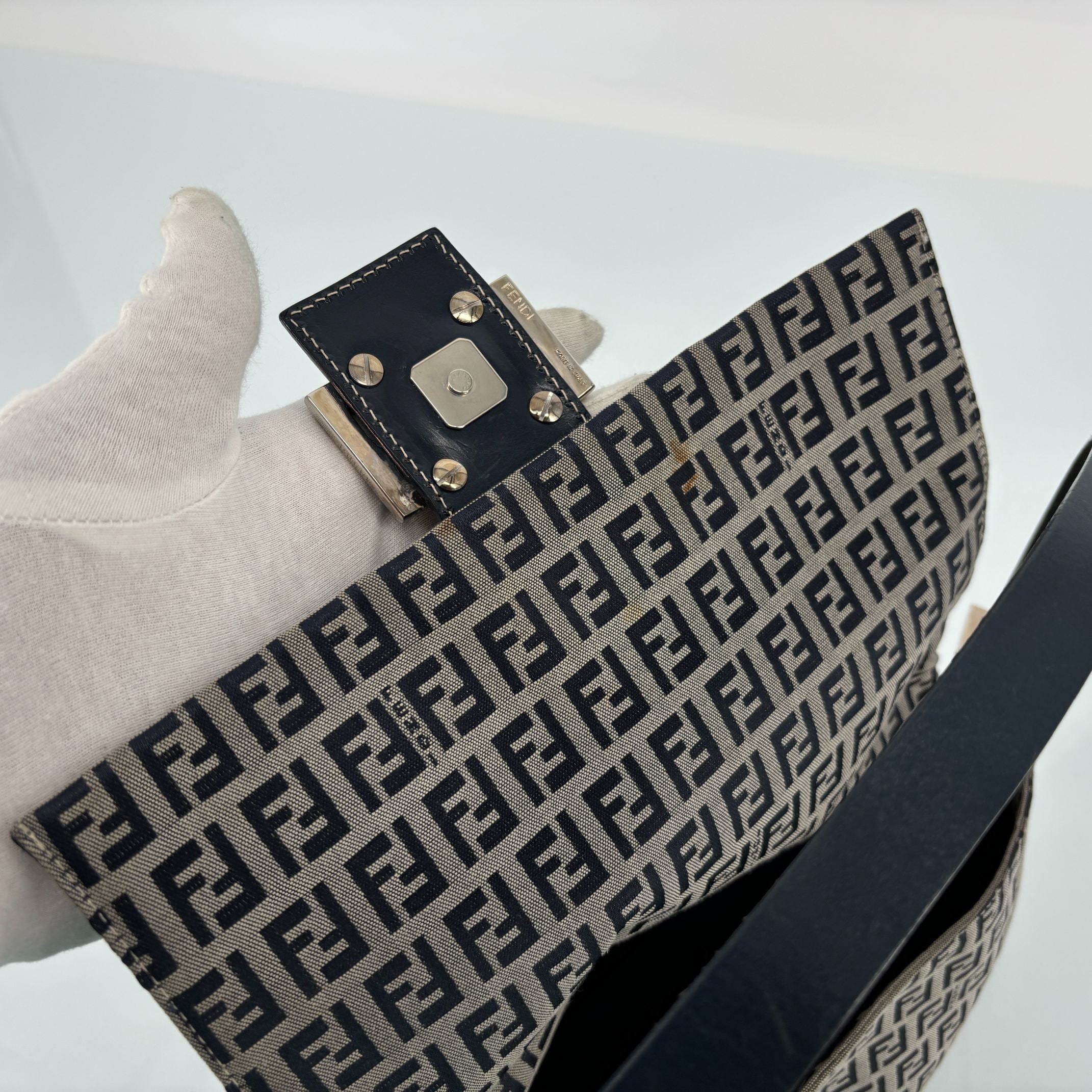 Fendi Mamma Baguette Bag Navy Zucchino Monogram