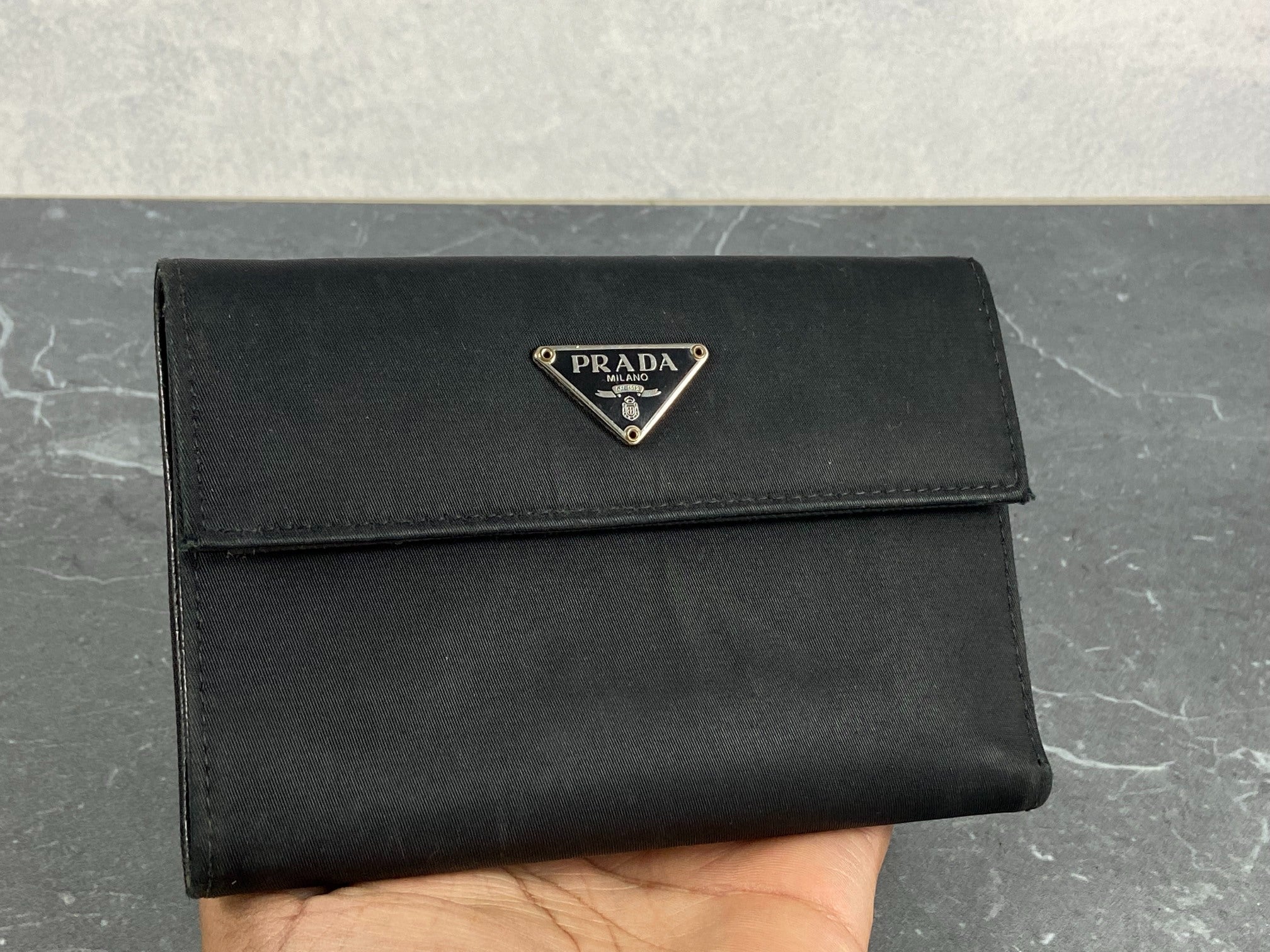 Prada Tessuto Nylon Trifold Wallet Black